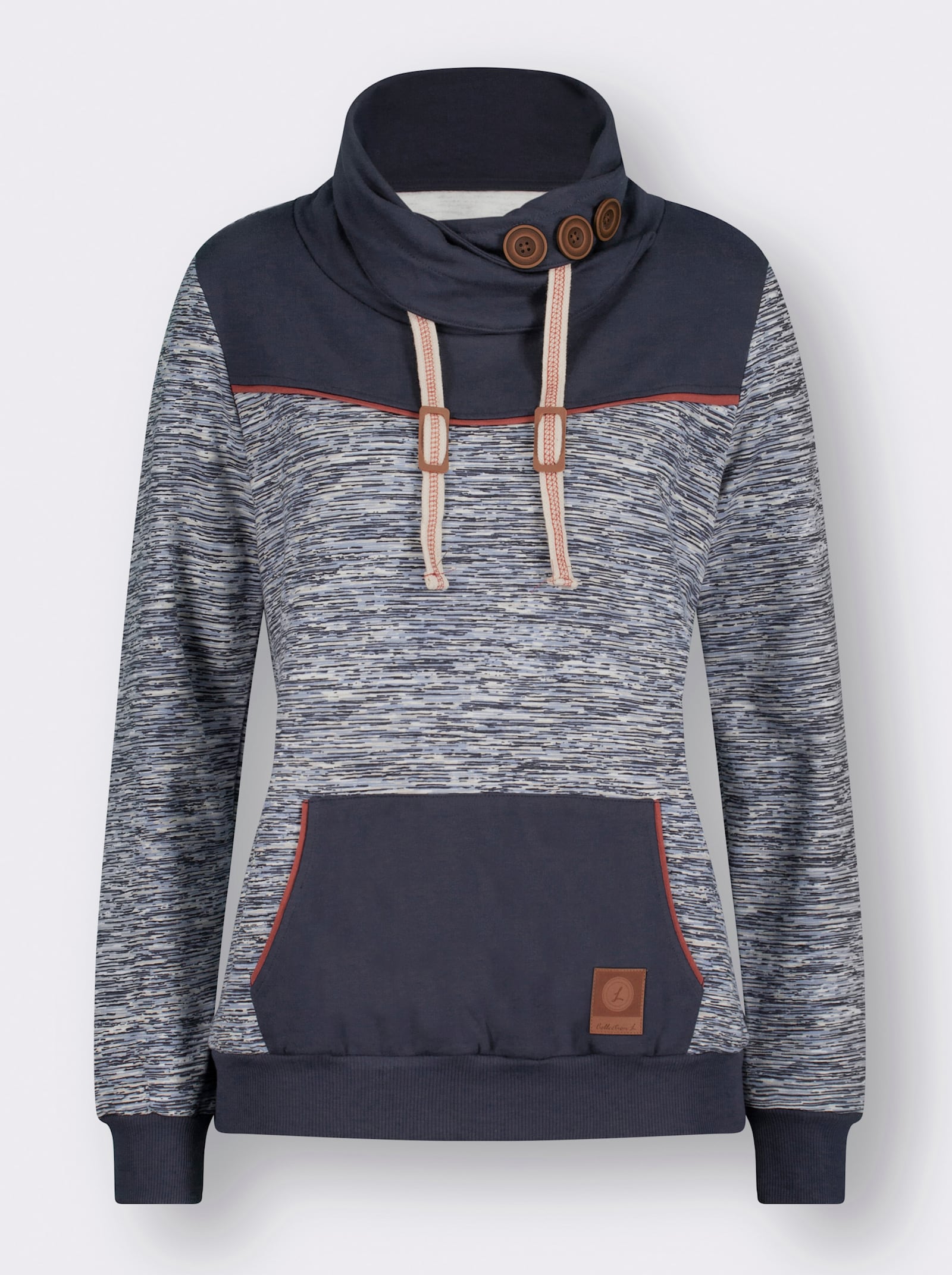 Sweatshirt mit Kontrast-Details - marine-weiß-meliert