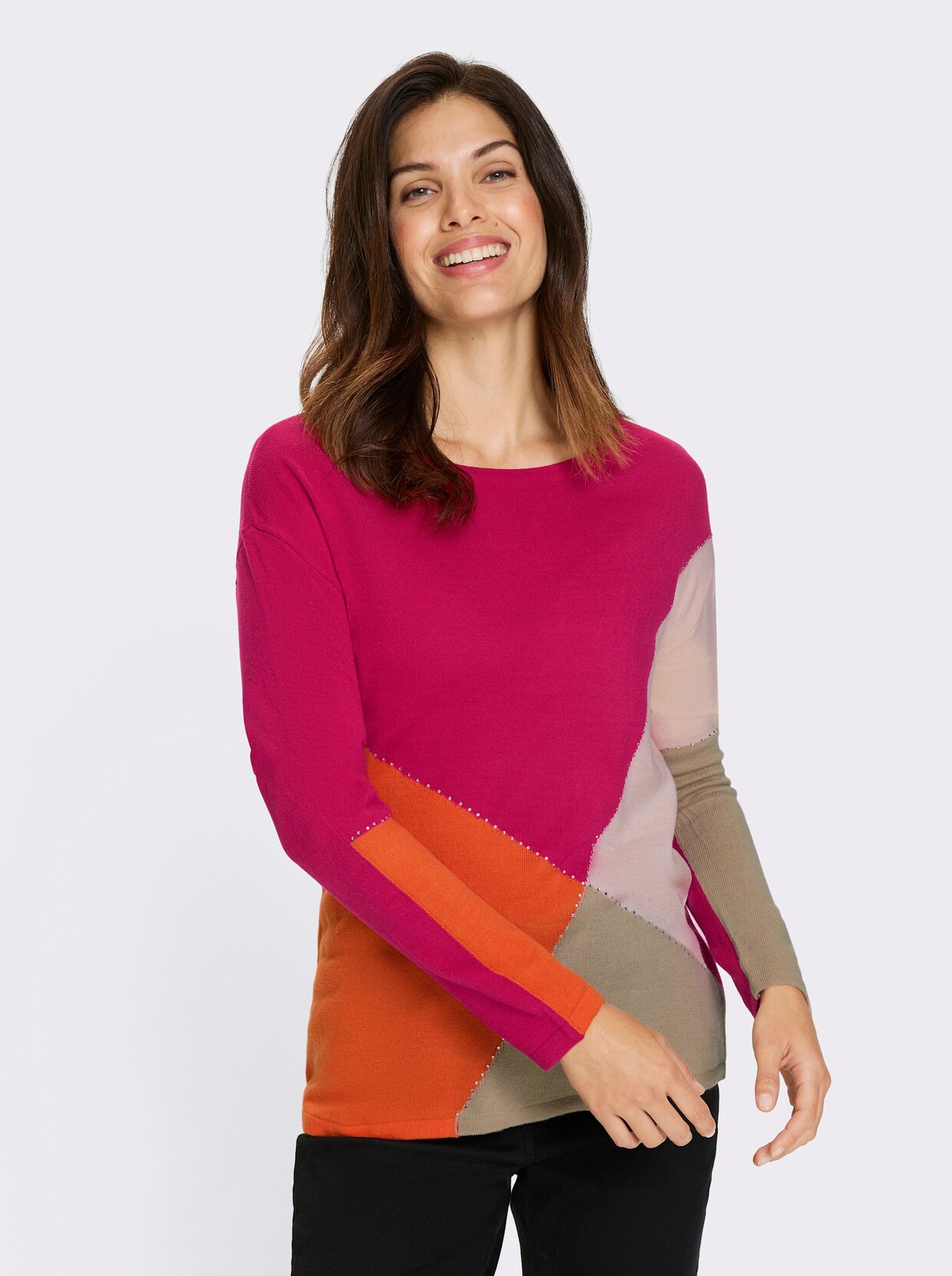 Langarm-Pullover - orange-pink-gemustert