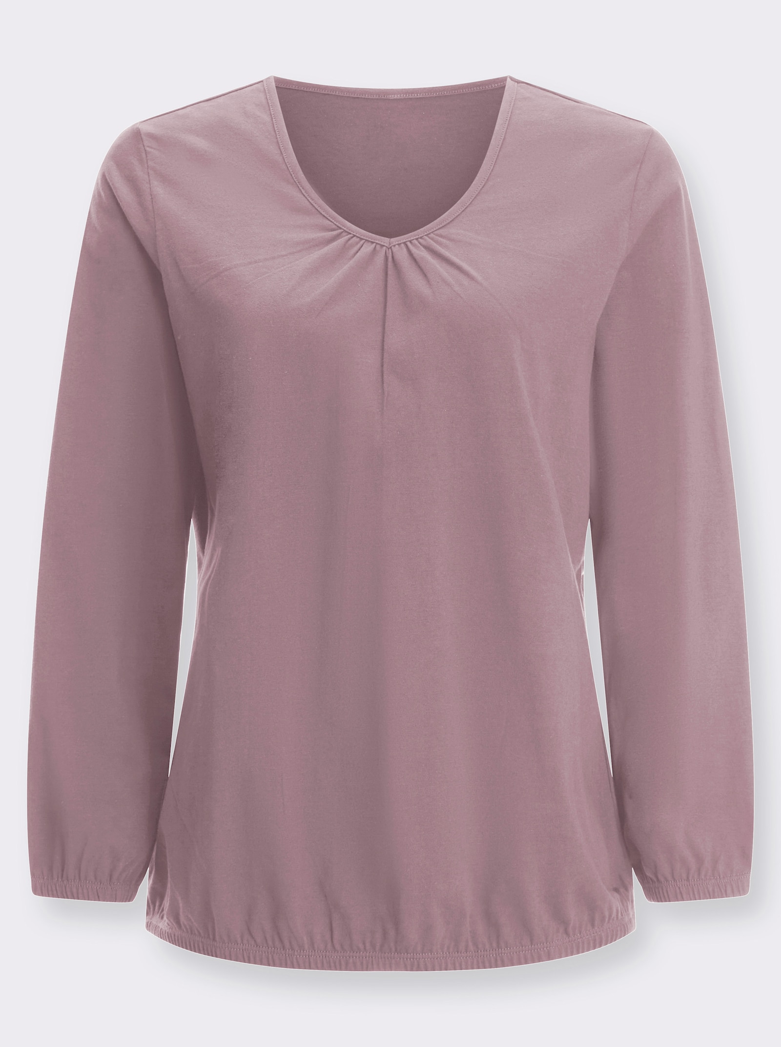 Langarmshirt mit Raffung am Ausschnitt - mauve