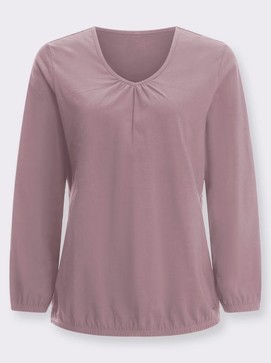 Langarmshirt mit Raffung am Ausschnitt - mauve
