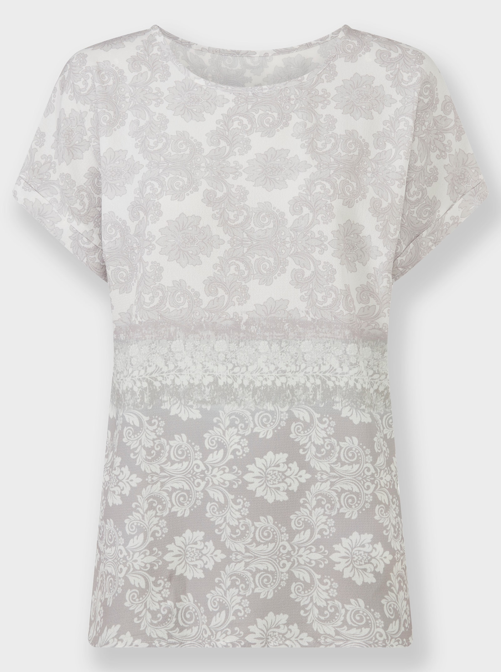 Druckbluse mit fixiertem Ärmelaufschlag - hellgrau-ecru-bedruckt