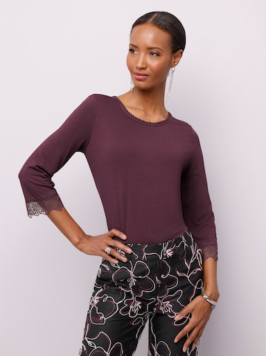 3/4-Arm-Shirt mit Spitzenverzierung - burgund