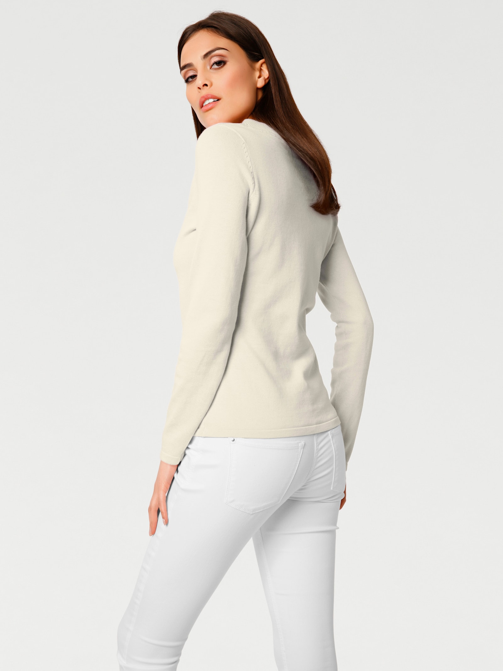 heine V-Ausschnitt-Pullover aus reiner Baumwolle - offwhite