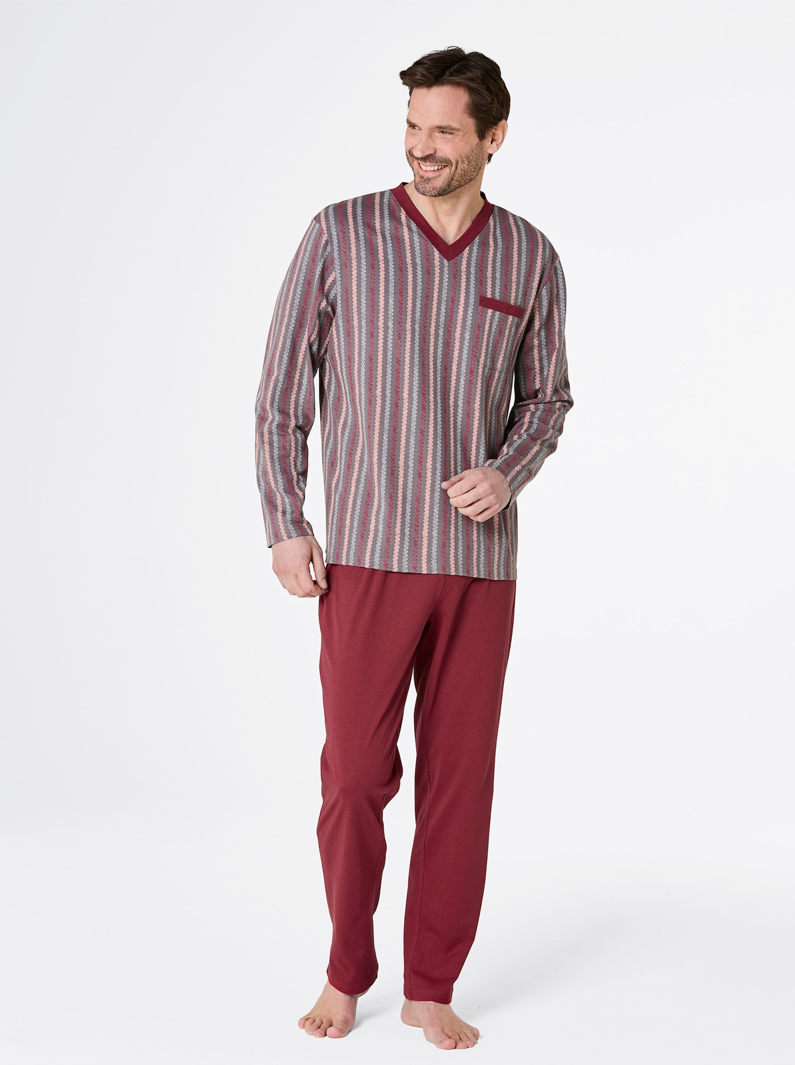 wäschepur men Pyjama's - donkerrood + donkerrood/antraciet bedrukt