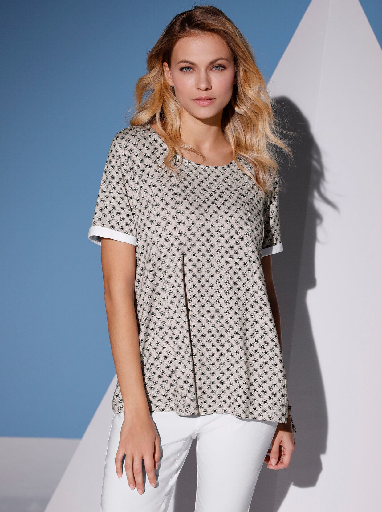 Rundhalsshirt - sand-weiss-bedruckt