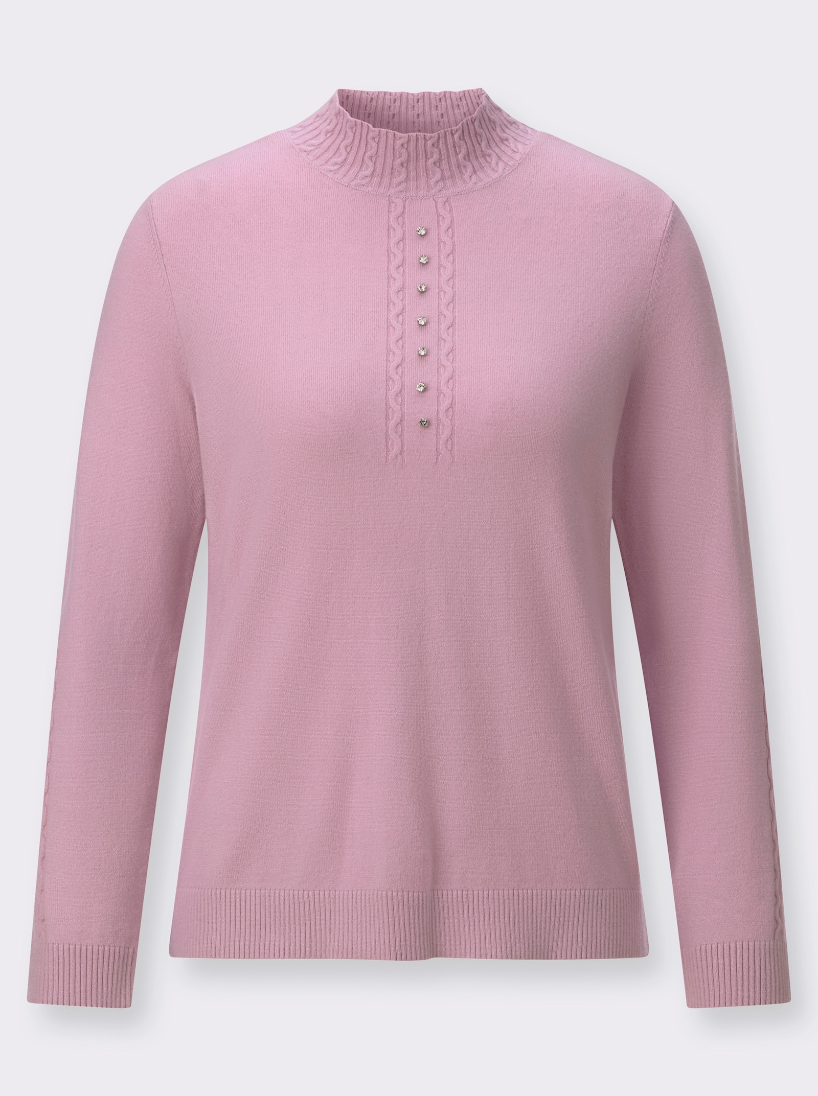 Stehkragenpullover mit Glitzersteinchen - rosé