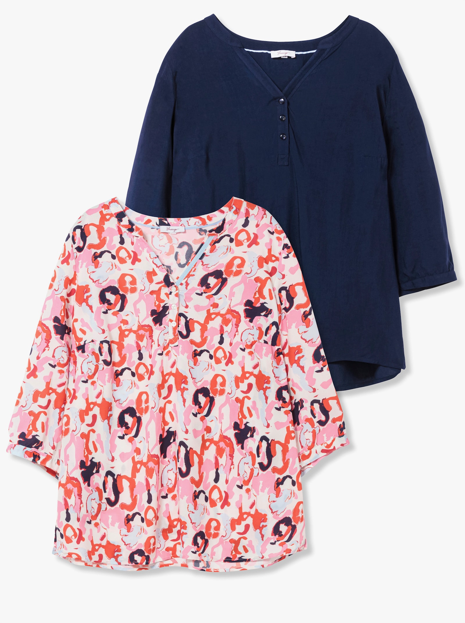 sheego Tunika im Doppelpack - tiefblau+pink gemustert