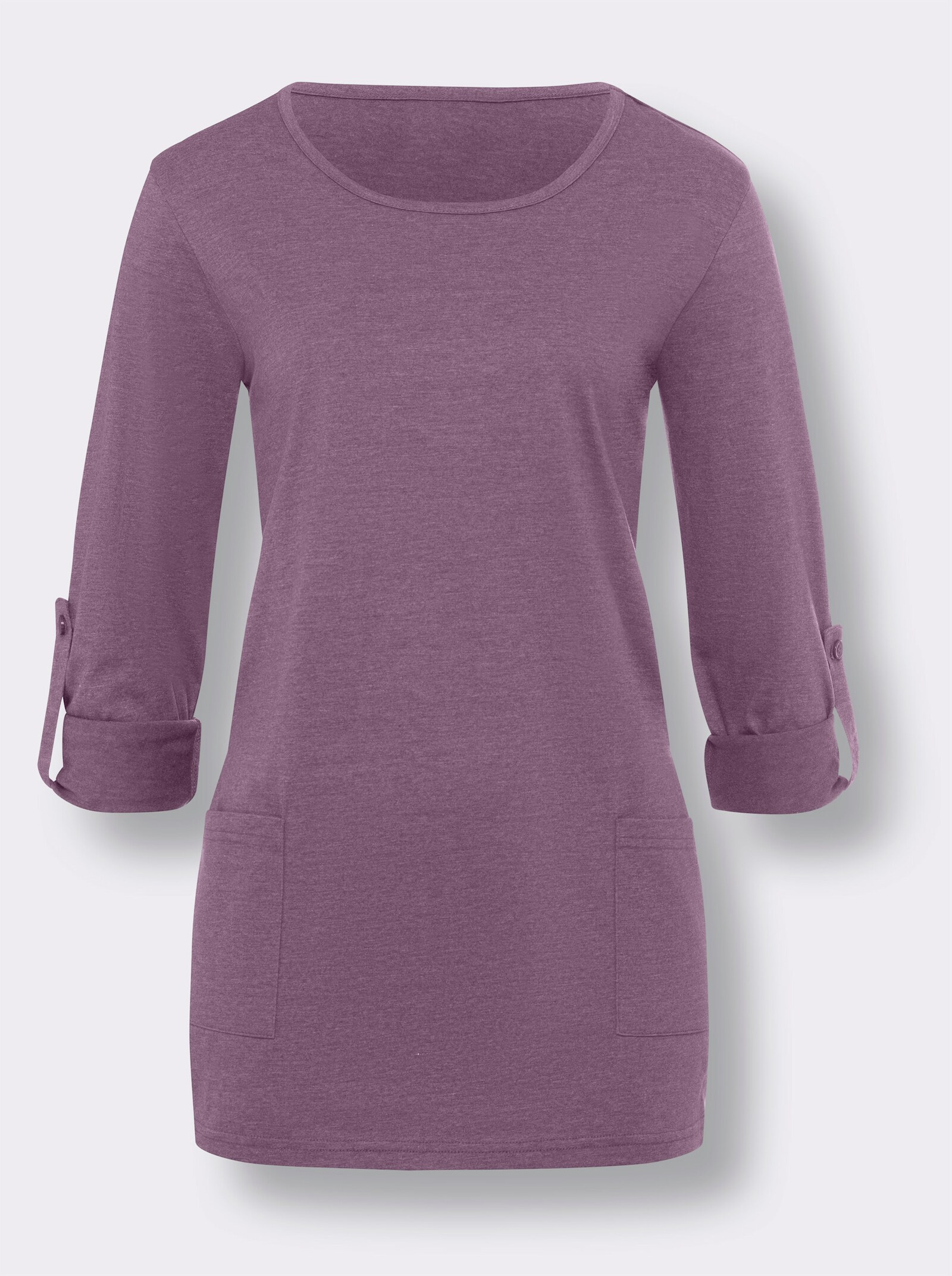Lång topp med uppvikbara ärmar - violett, melerad