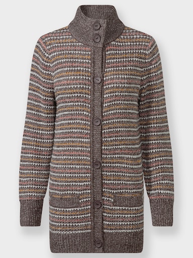 Strickjacke mit hohem Stehkragen - dunkeltaupe-ecru-meliert