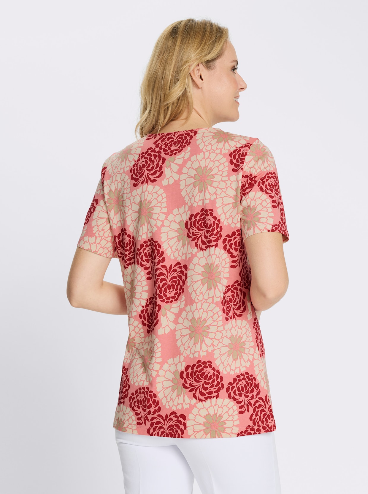 Longshirt in schmeichelnder A-Linie - flamingo-kirsche-bedruckt