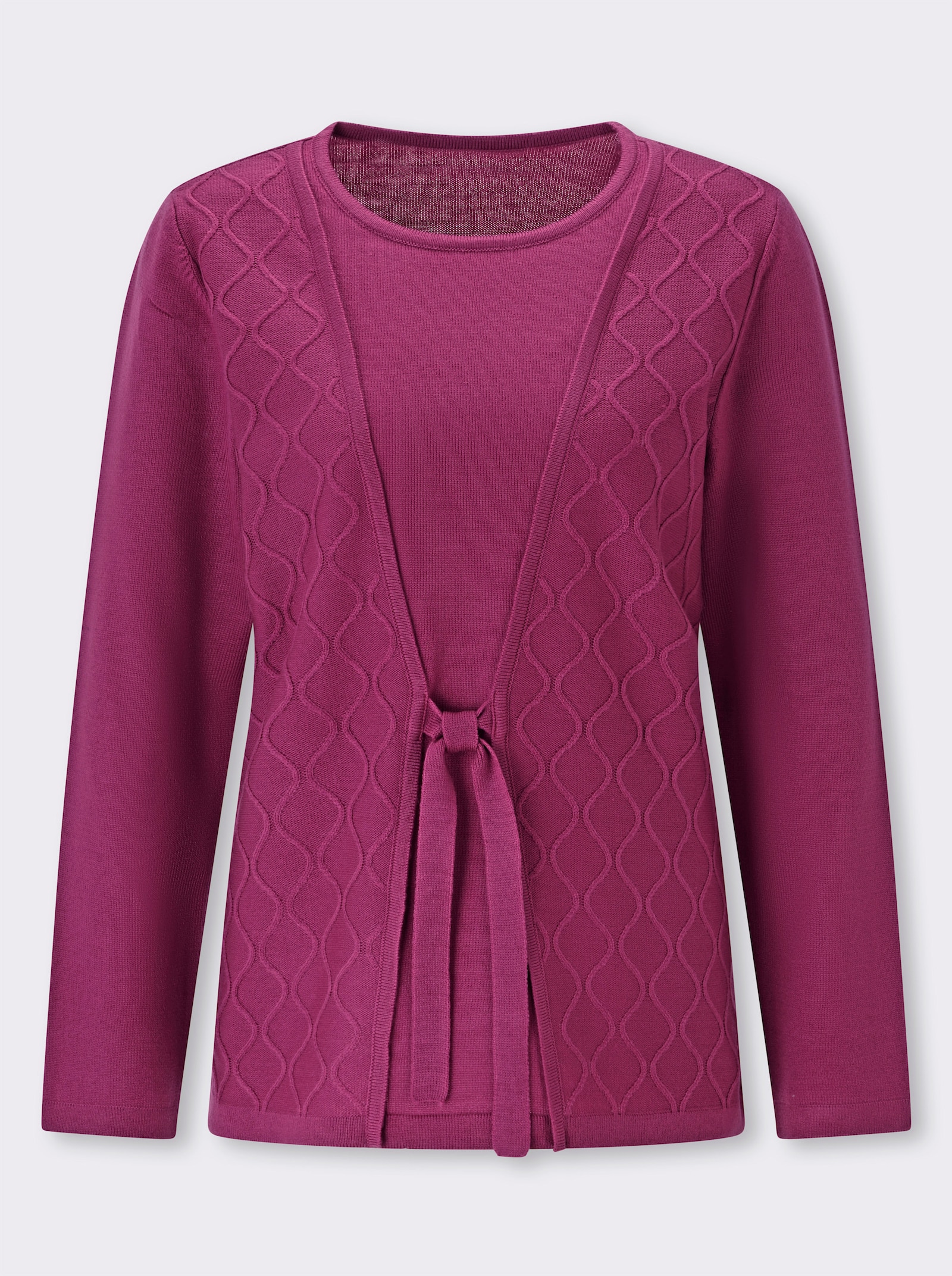 2-in-1-Pullover mit Bindeband - magenta
