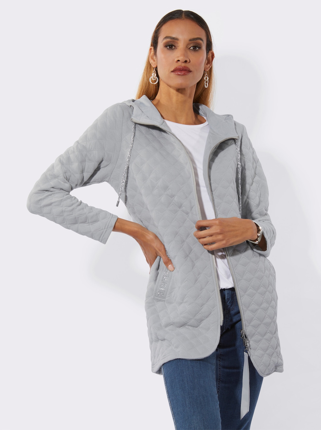 Shirtjacke in Rautenstruktur - hellgrau