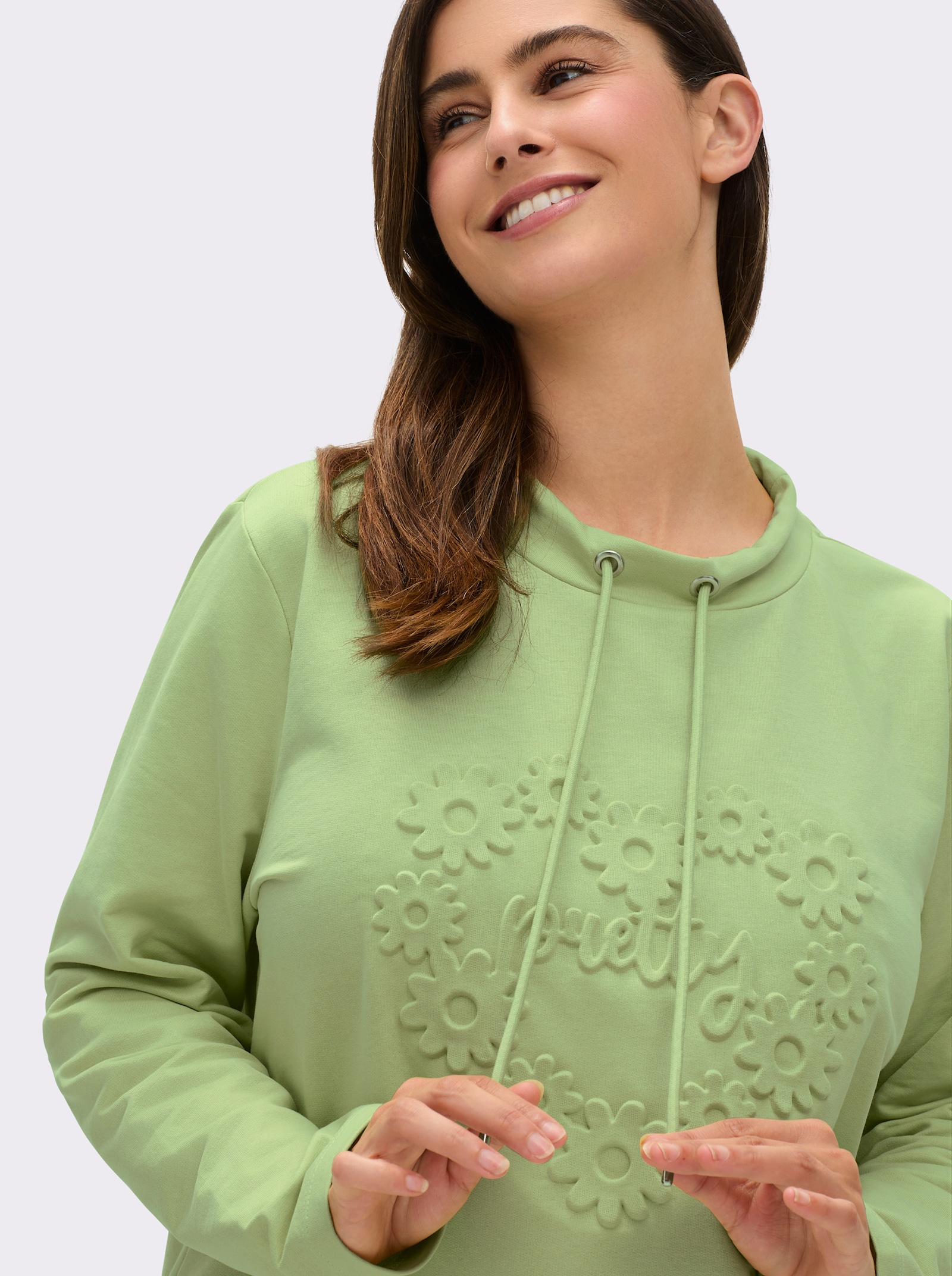 Sweatshirt mit geprägten Herzen - pistazie