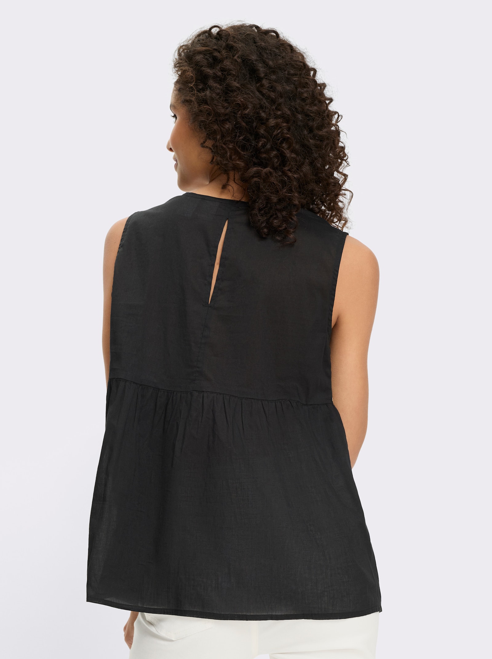 heine Ärmellose Bluse mit Stickerei-Details - schwarz-beige-bedruckt