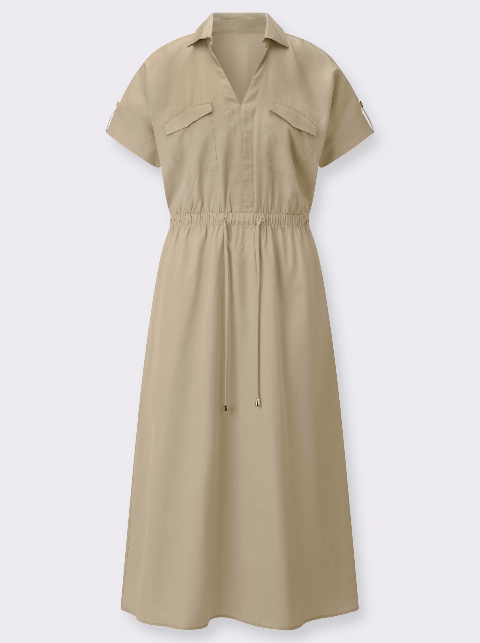 Webkleid mit Brust-Pattentaschen - sand