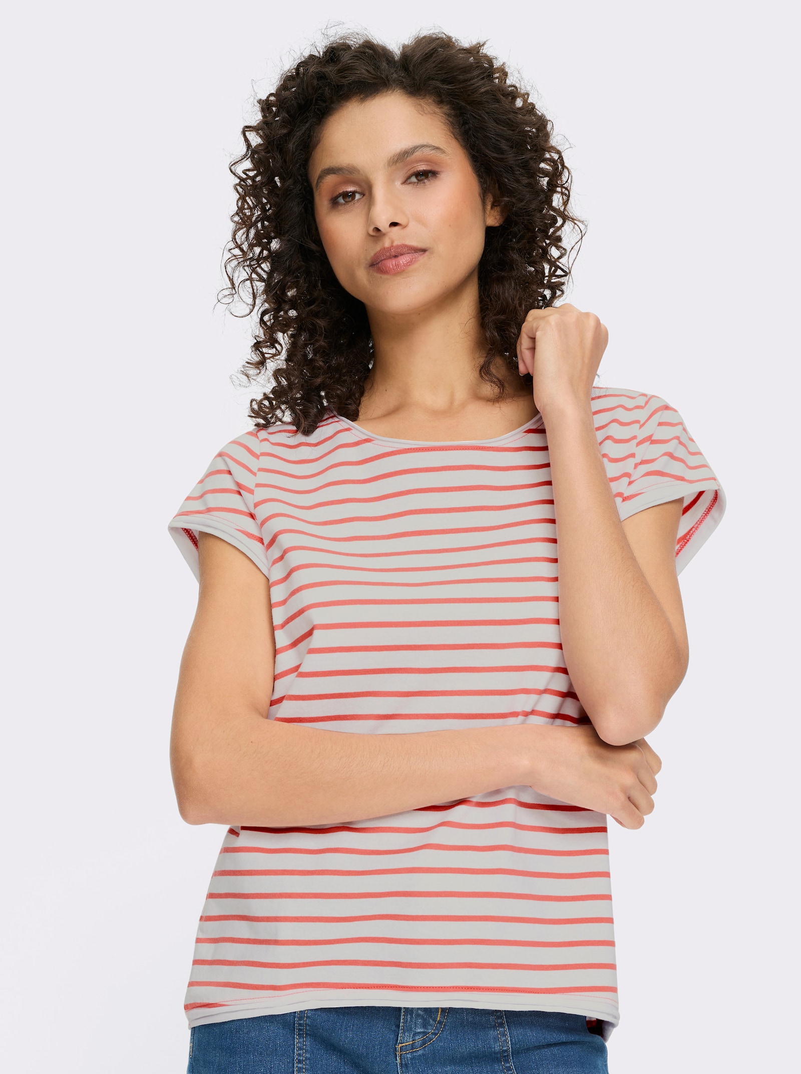 heine T-shirt - blanc-pamplemousse à rayures fines