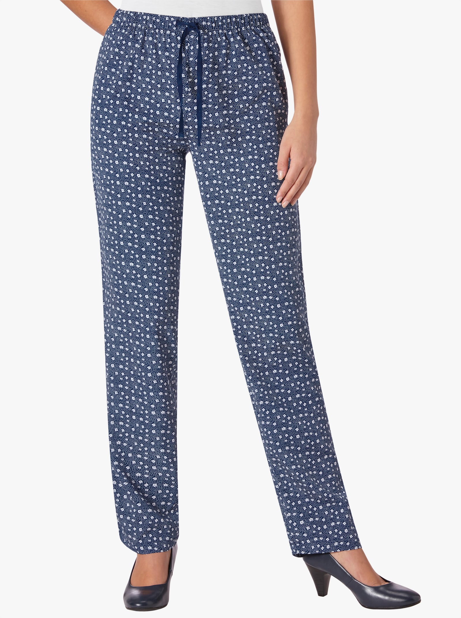 Comfortbroek met comfortband rondom - marine/millefleurs