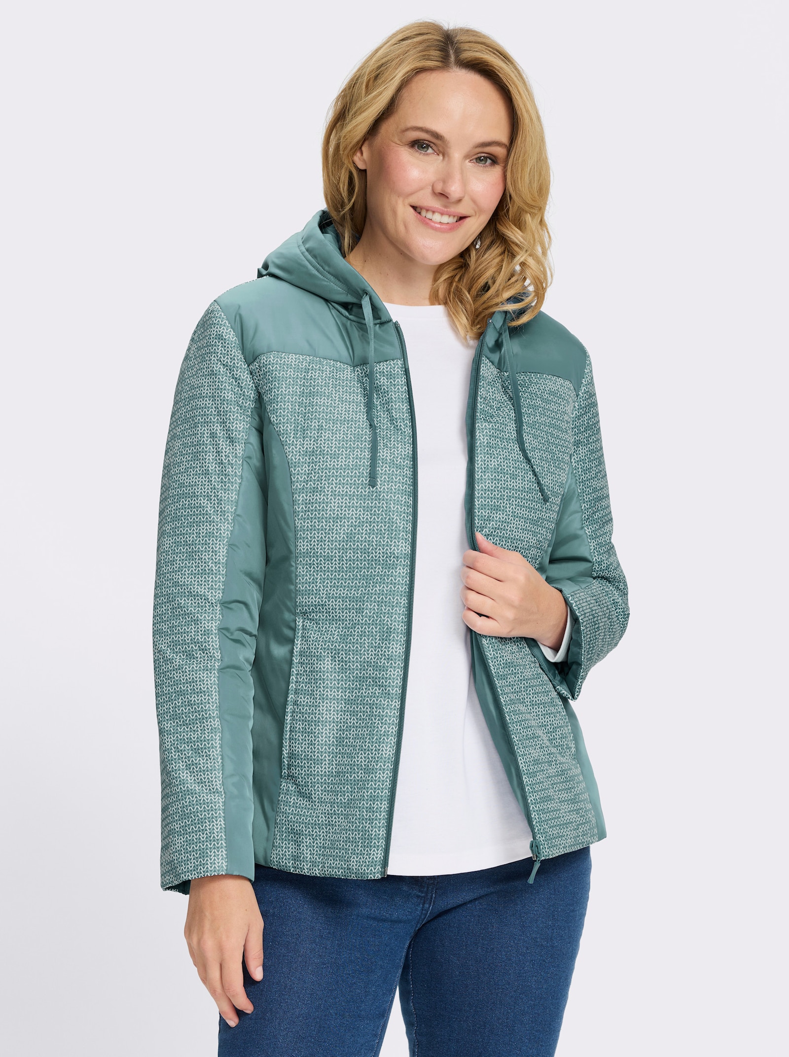 Jacke mit Steppung - jade-ecru-bedruckt