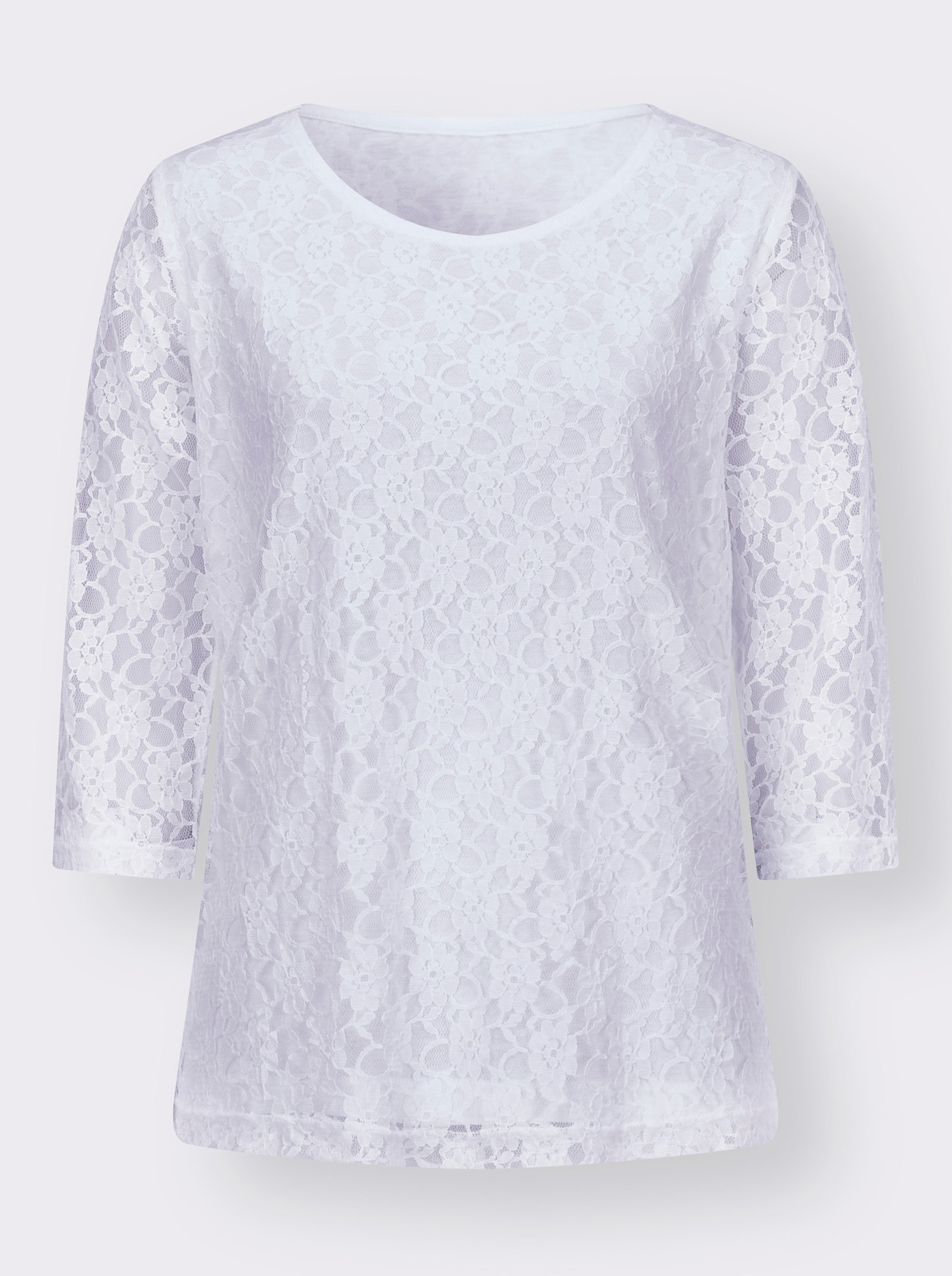 Spitzenshirt mit 3/4-Ärmeln - weiß