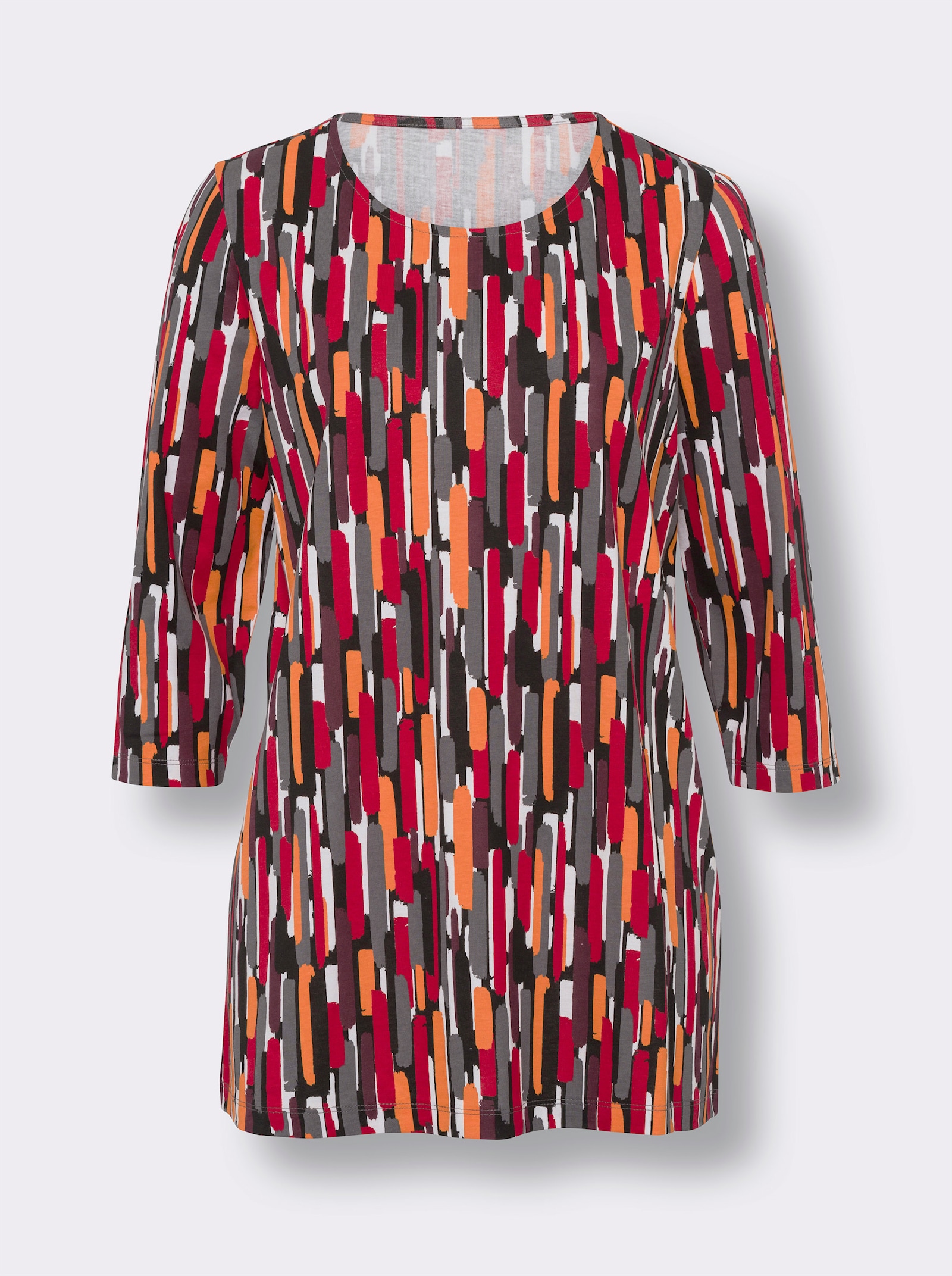 Longshirt in A-Form, grafisch bedruckt - anthrazit-orange-bedruckt