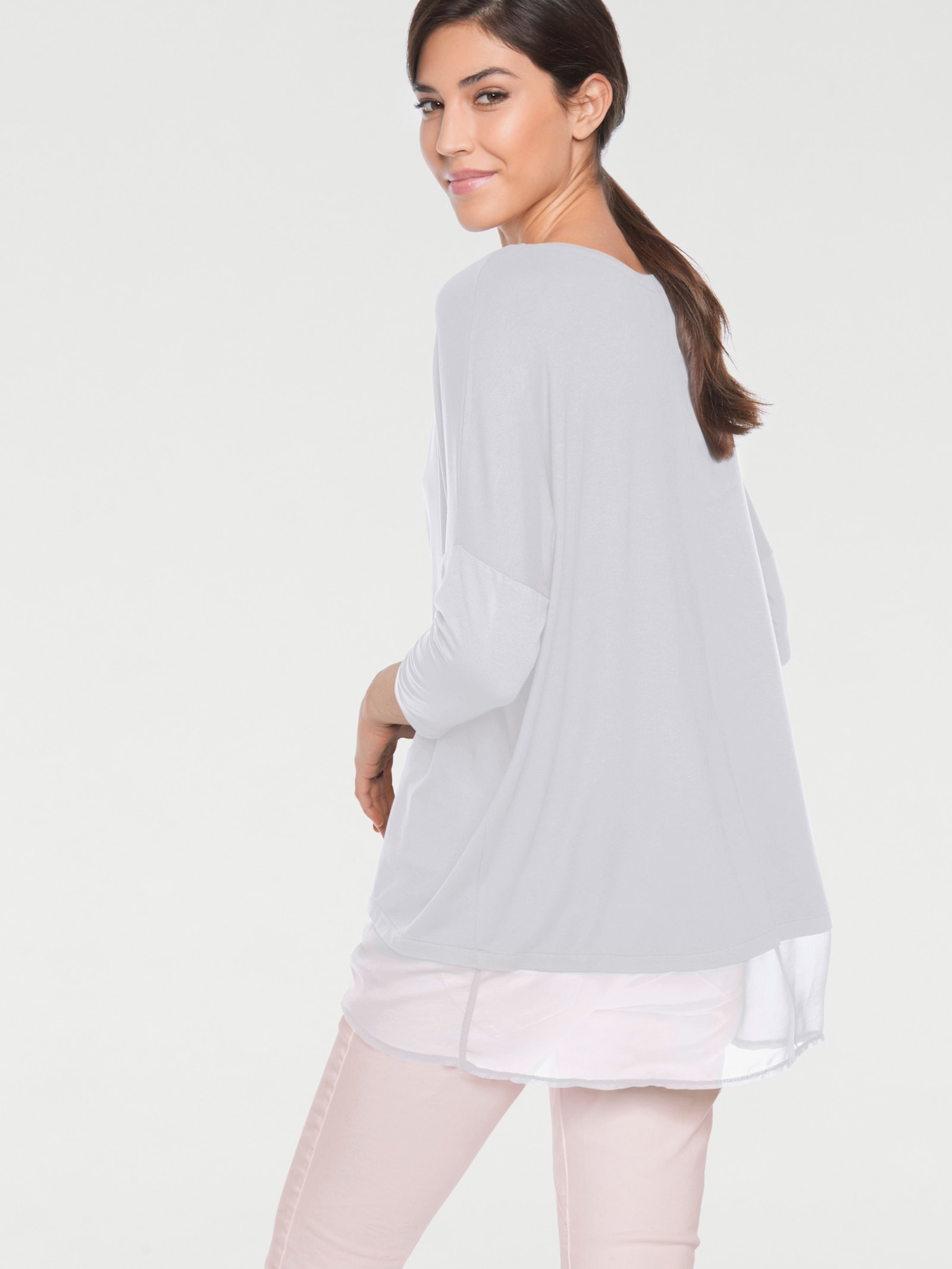 heine T-shirt ample avec ourlet en mousseline - blanc