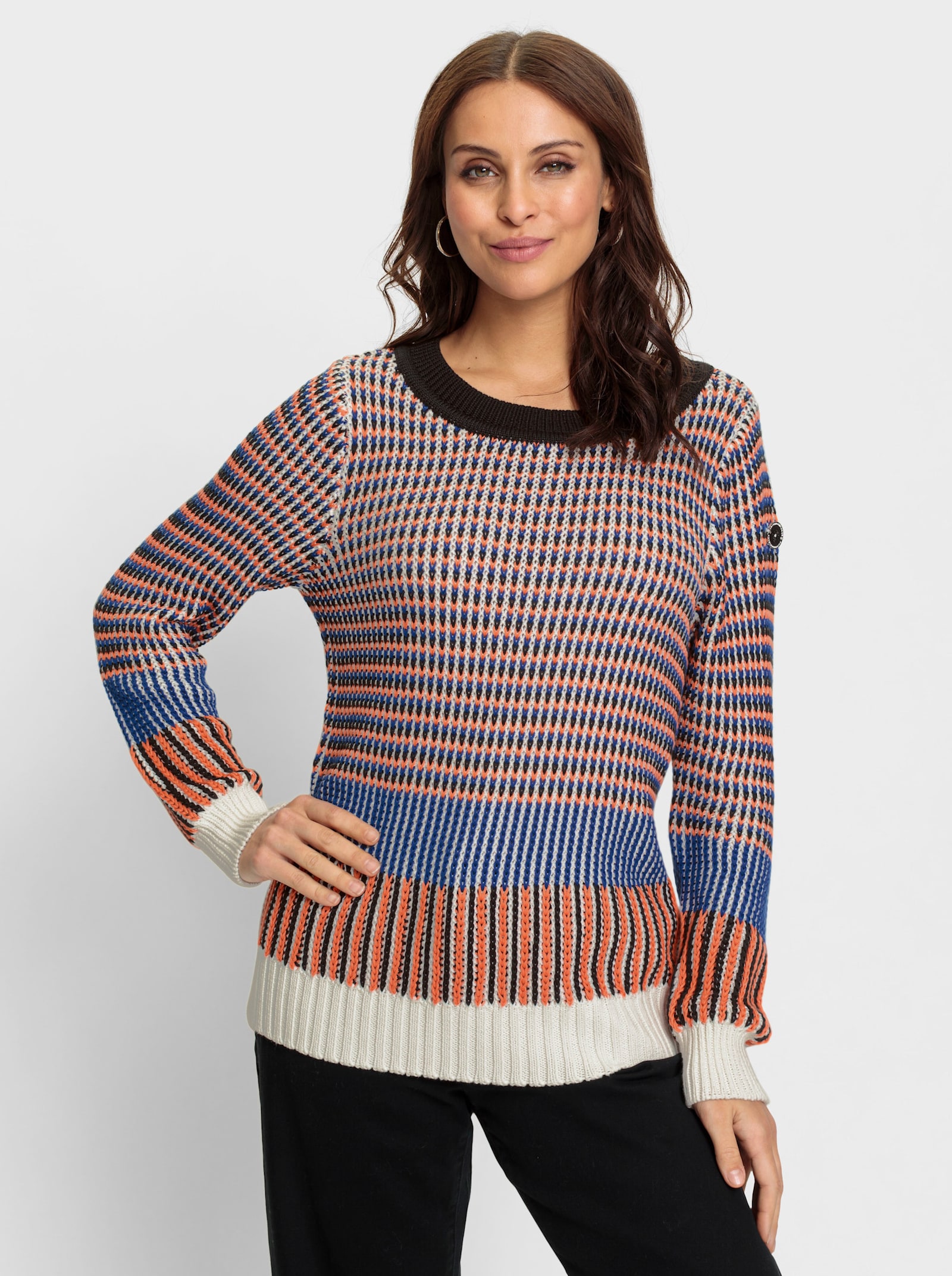 Pullover in meerkleurig jacquarddessin - ecru/zwart gedessineerd