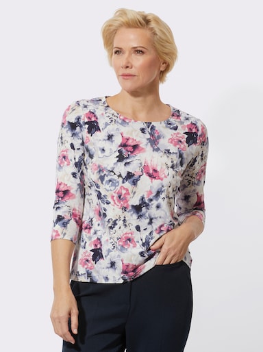 Rundhalsshirt im Blütendessin - erika-taubenblau-bedruckt