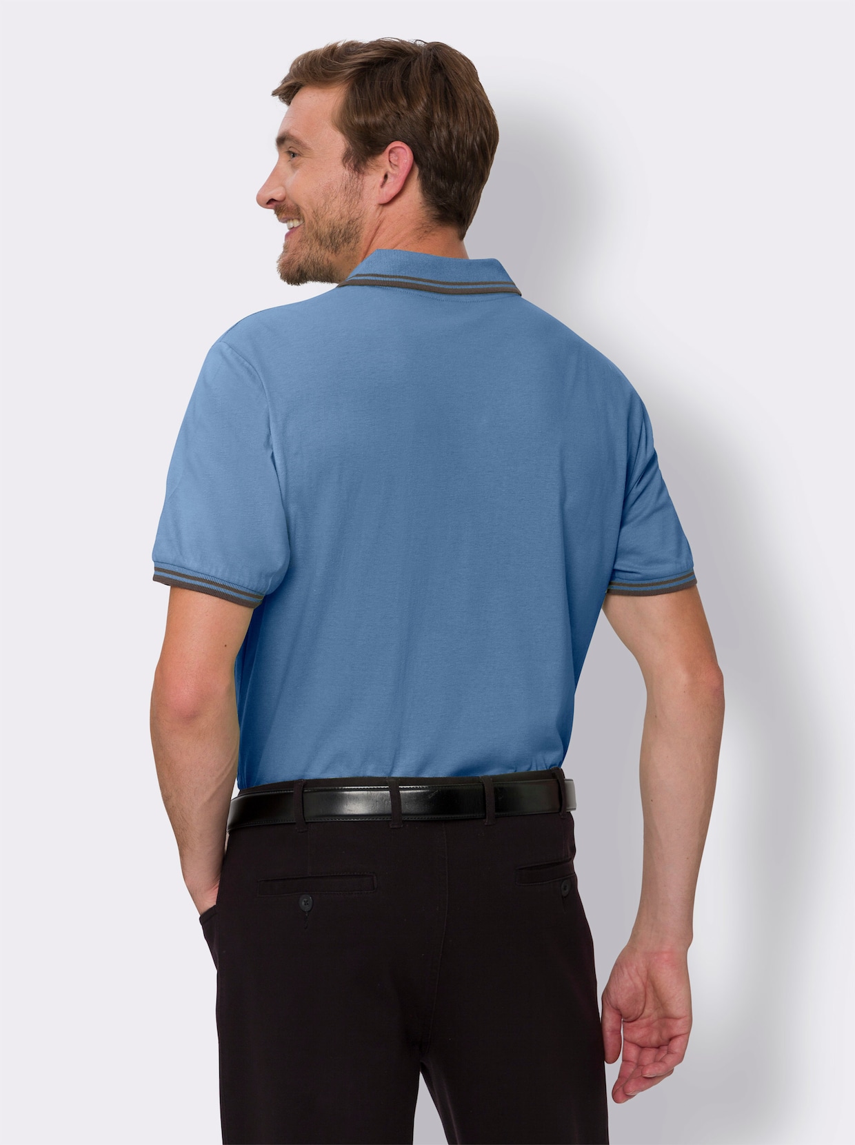 Kurzarm-Poloshirt - mittelblau