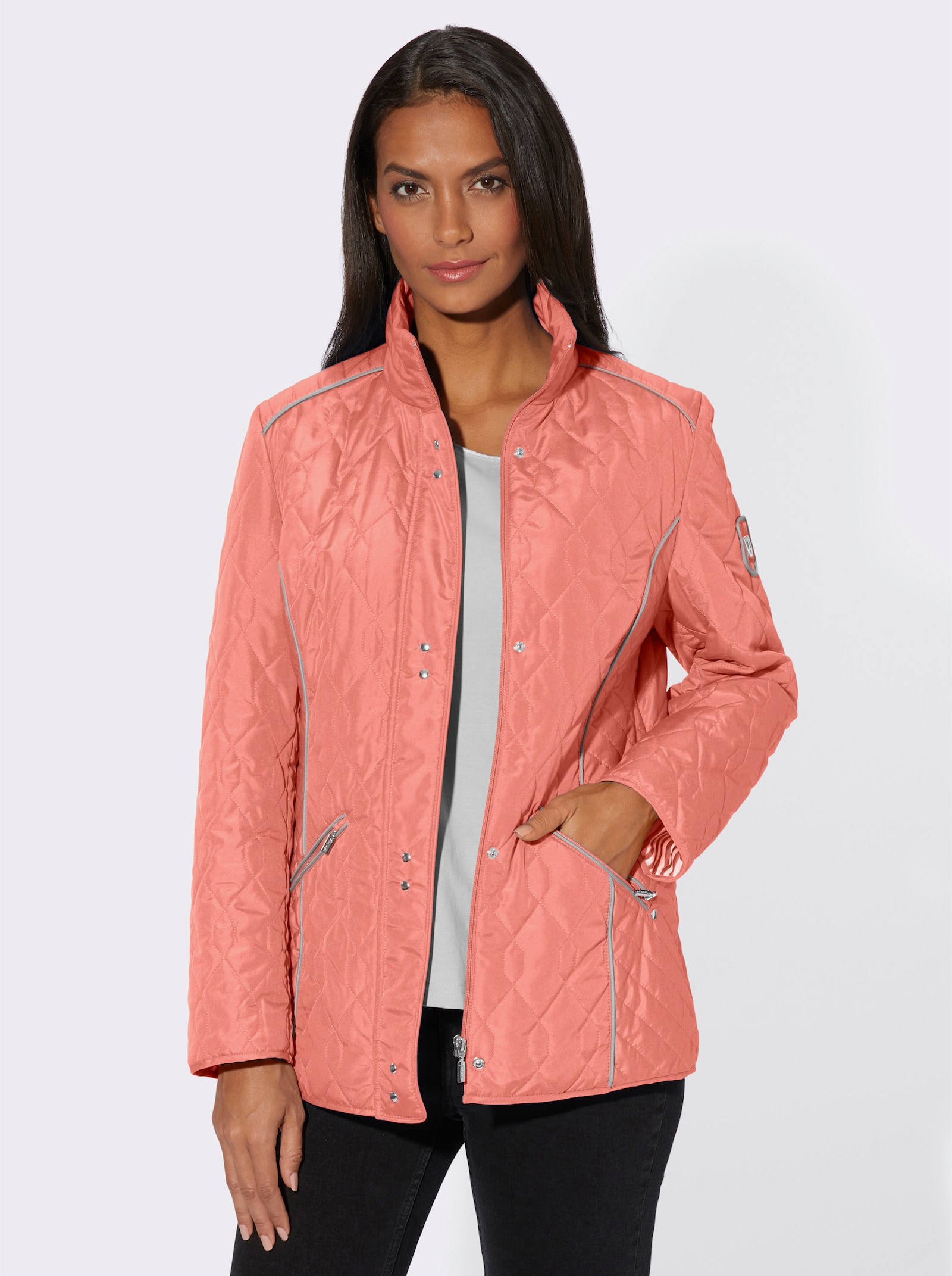 Steppjacke mit Kontrast-Details - grapefruit