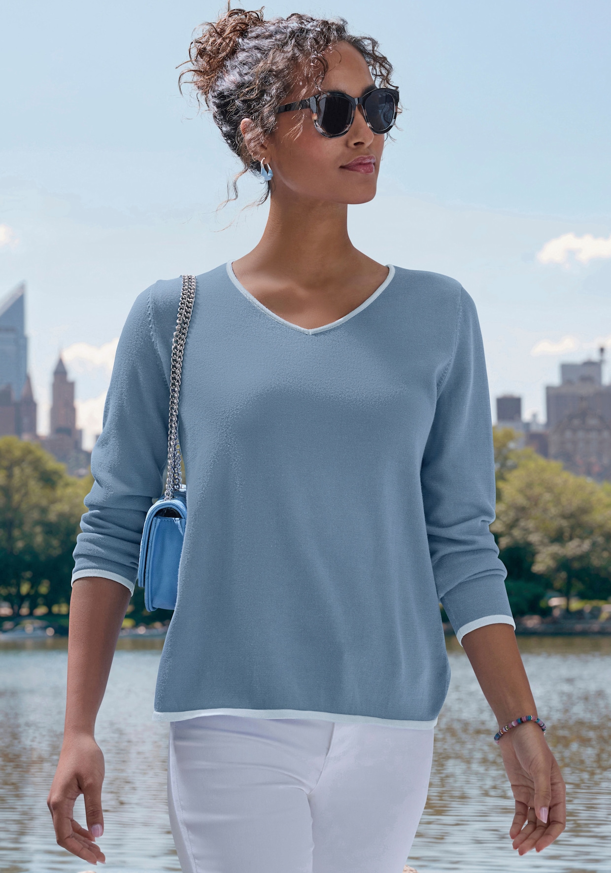 Vivance Pull à encolure en V - bleu-bleu clair
