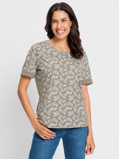 Print-Shirt mit Aufschlag, uni - schlamm-bedruckt