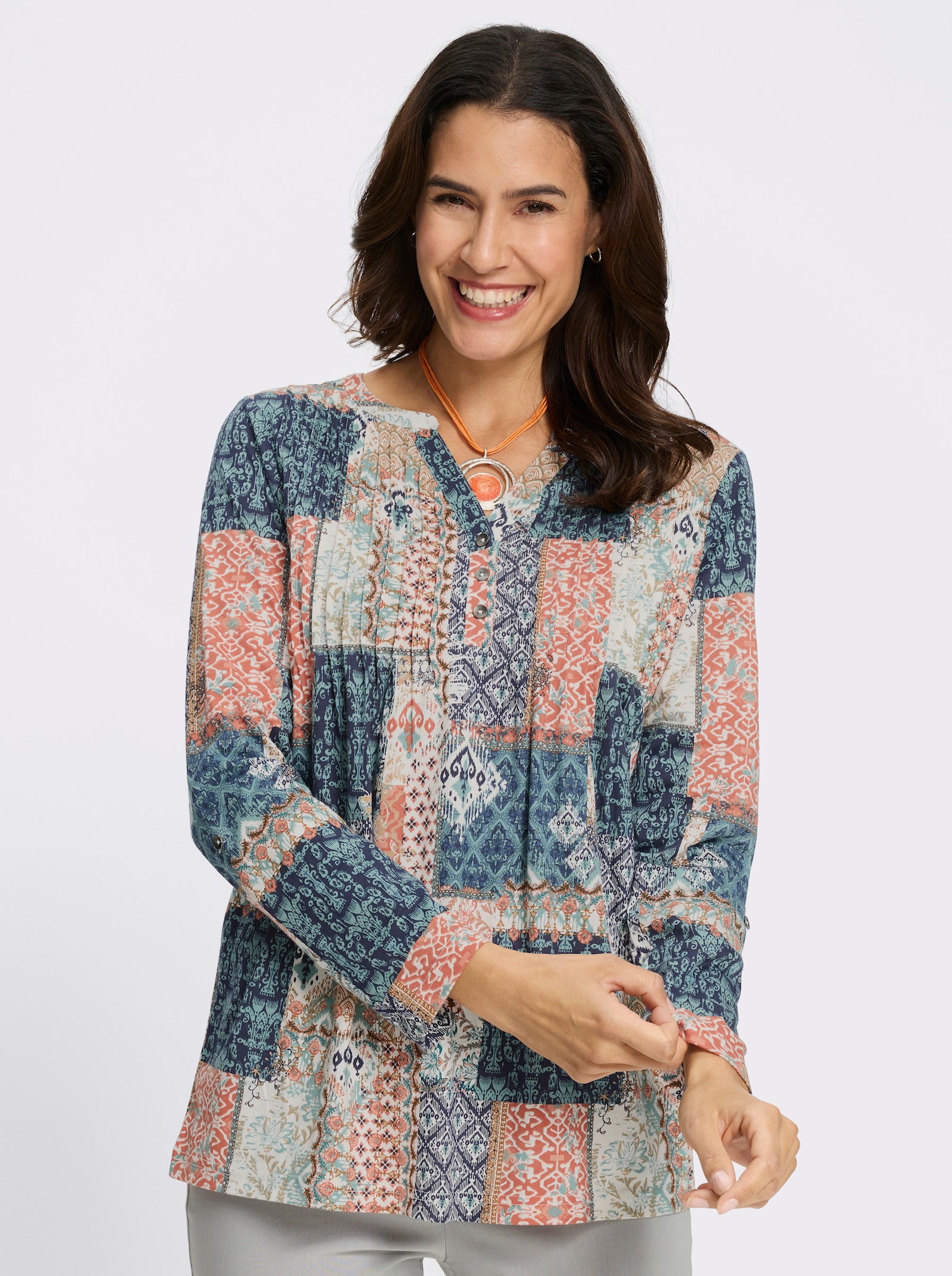 Tunikashirt mit Biesenverzierung - jade-terra-bedruckt