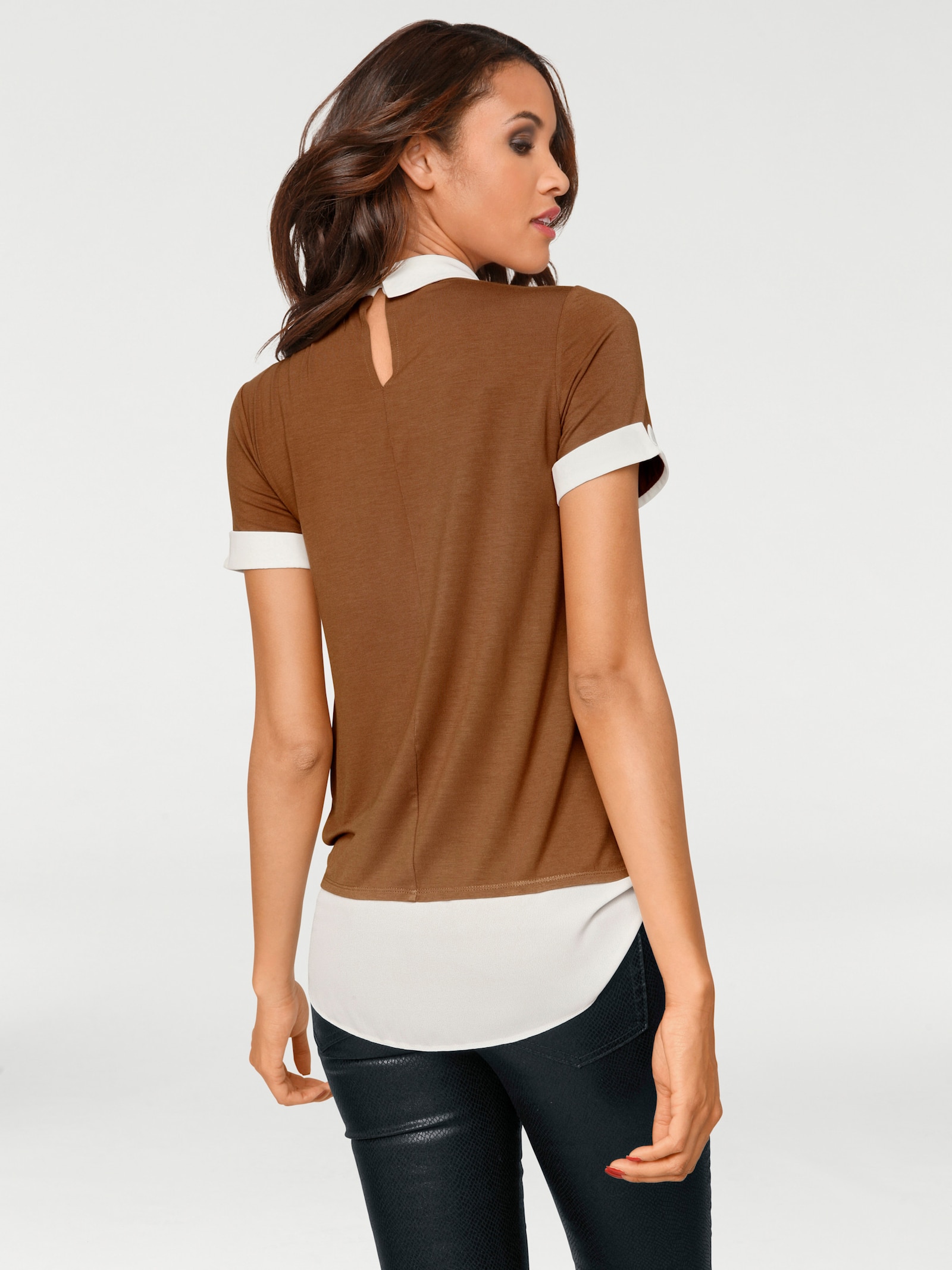 heine 2-in-1-Shirt mit Chiffon-Einsätzen - camel