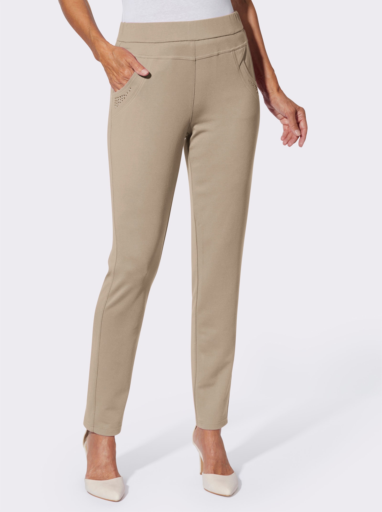 Schlupfhose mit Glitzersteinchen-Deko - beige