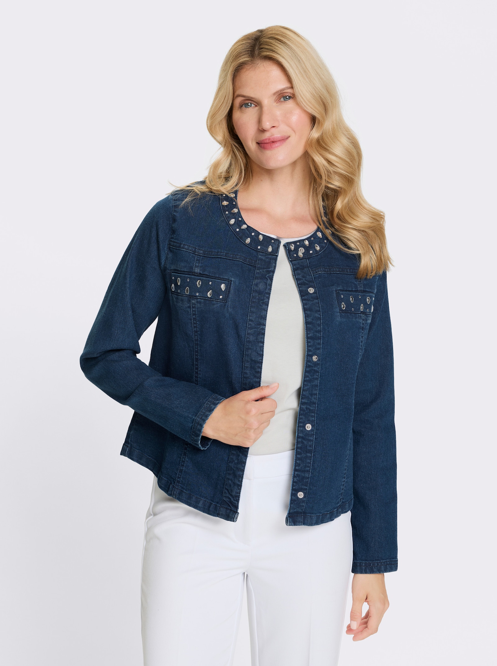 Jeansjacke mit Glitzersteinchen - blue-stone-washed