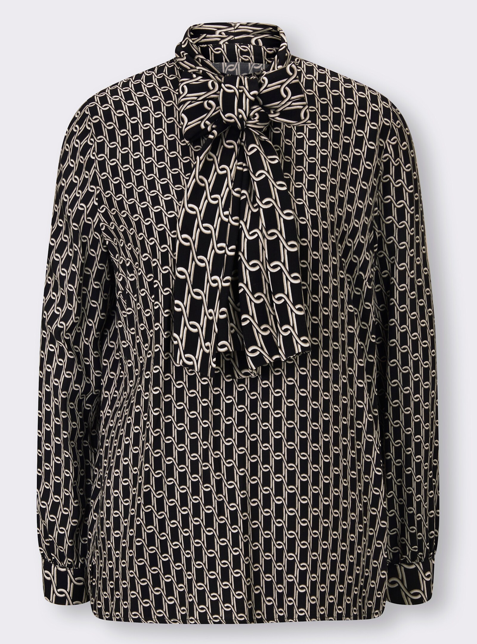 heine Comfortblouse in grafisch dessin - zwart/champagne bedrukt