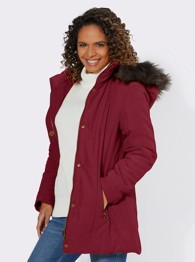 Parka mit abnehmbarem Pelz-Imitat - dunkelrot