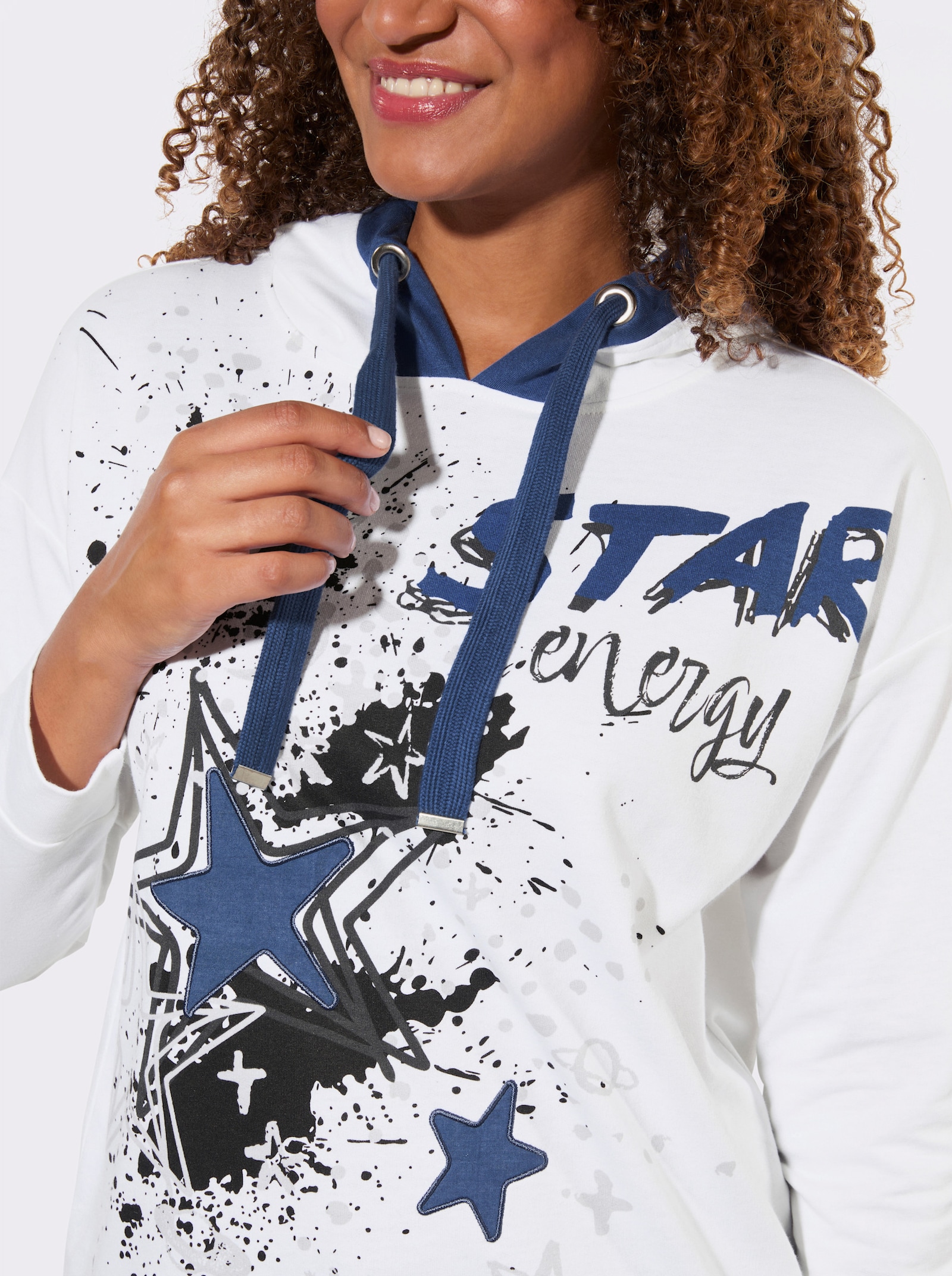 Sweatshirt mit Sternen-Print vorne - weiß