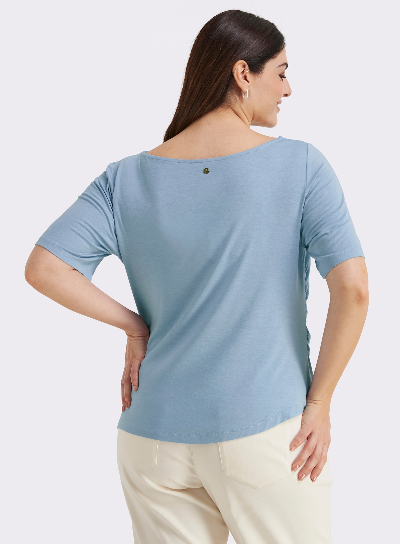 sheego Shirt mit Drapierungen in der Taille - bleu