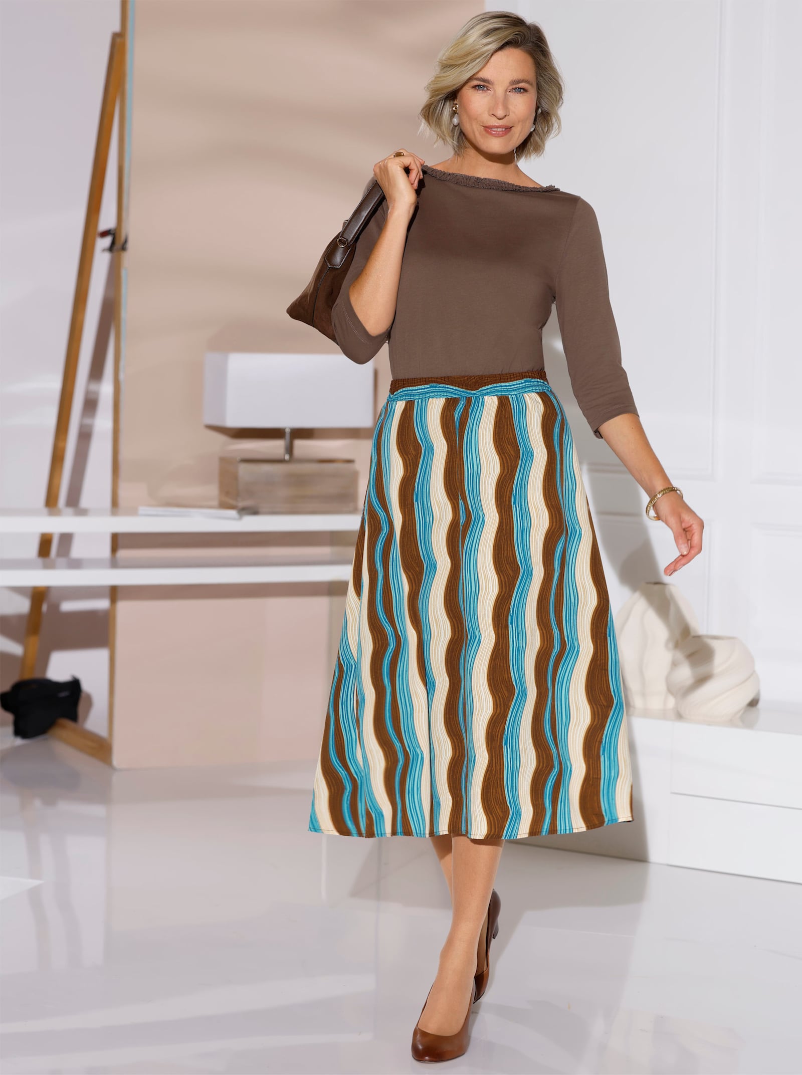 A-Linien-Rock im gewellten Dessin - schoko-topas-bedruckt