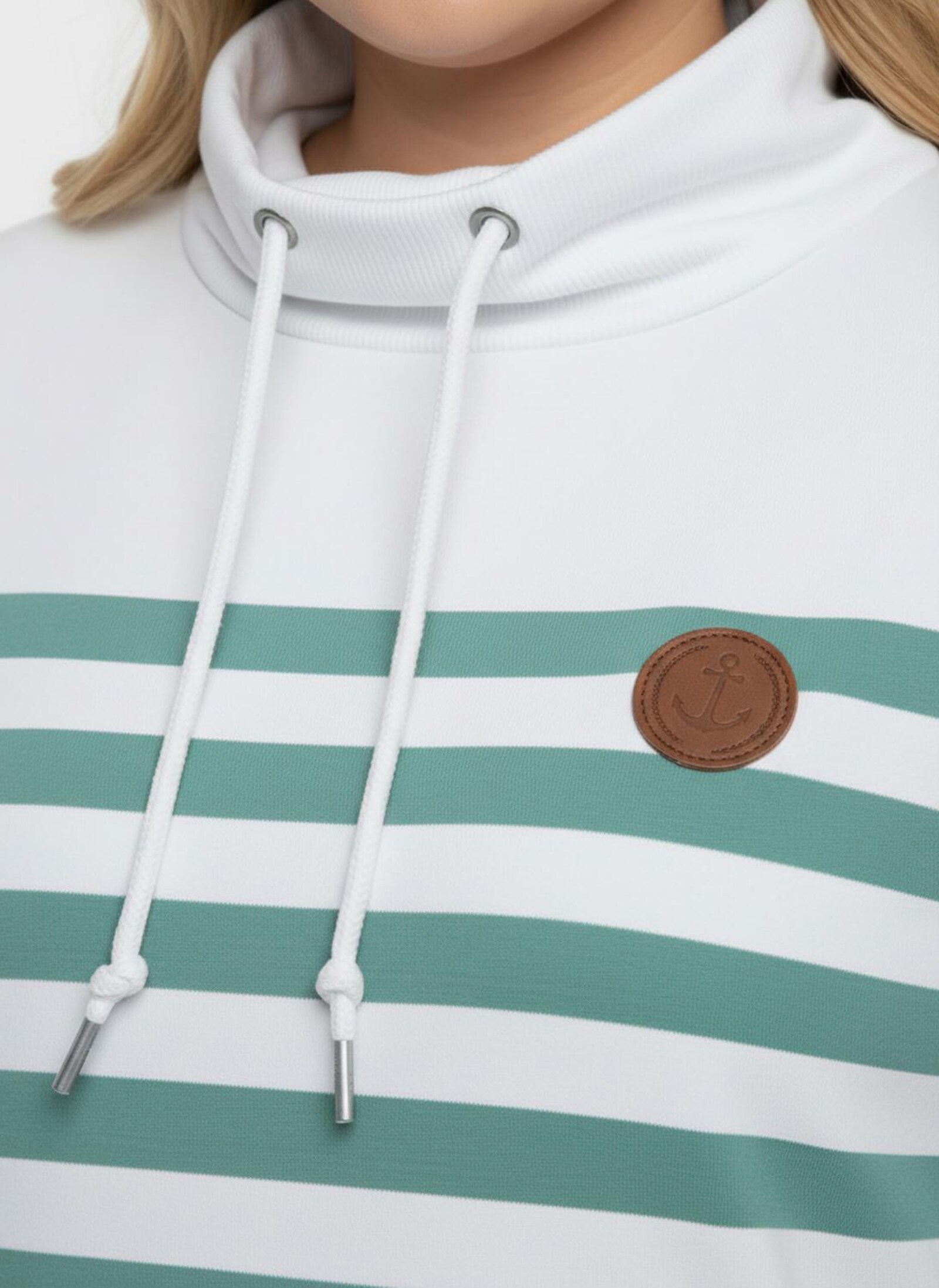 Sweatshirt mit verlängertem Rückteil - weiß-ozean-geringelt