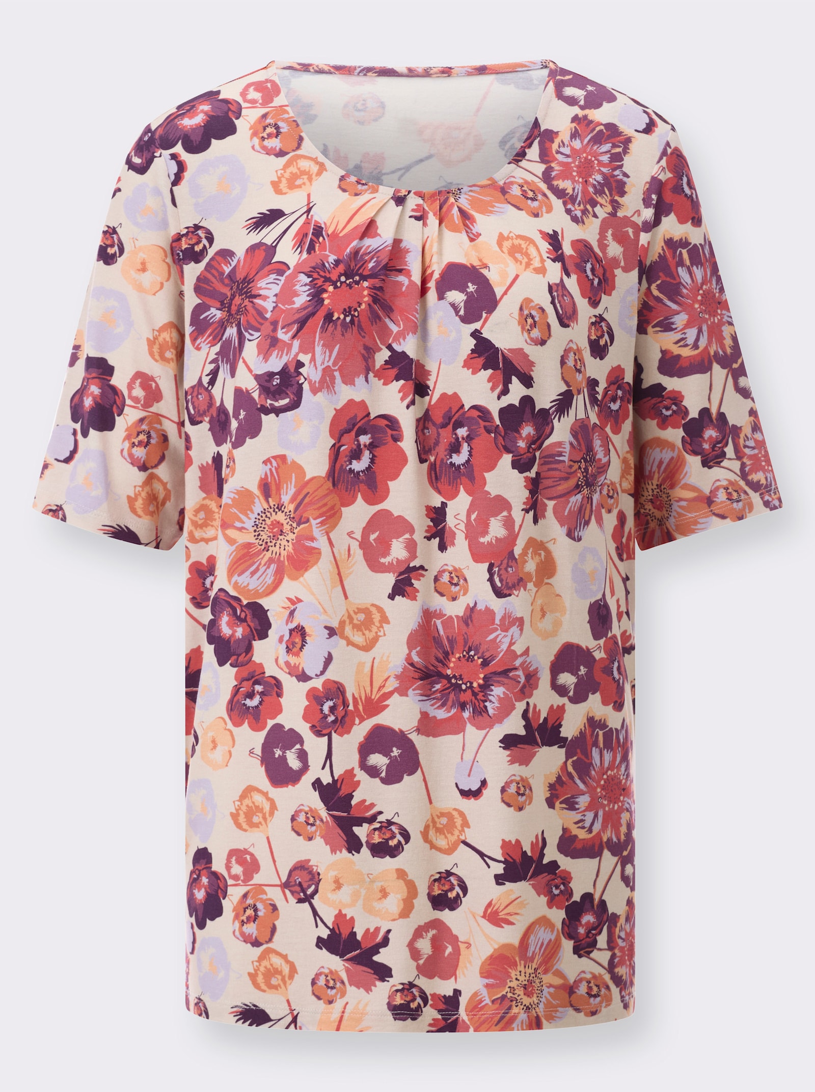 Kurzarmshirt figurumspielende A-Line - elfenbein-flamingo-bedruckt