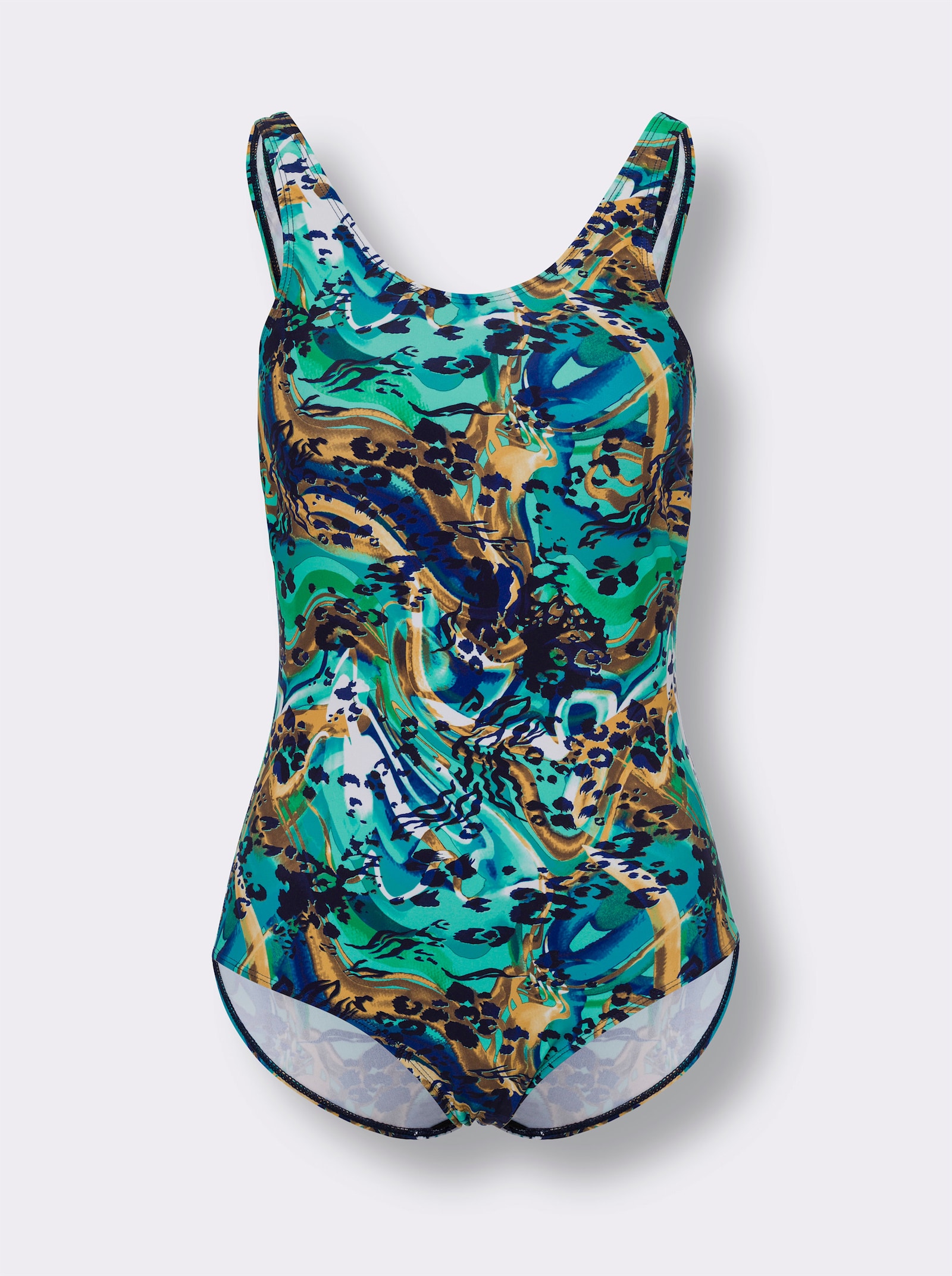 Badeanzug mit gefüttertem Vorderteil - blaugrün-bedruckt