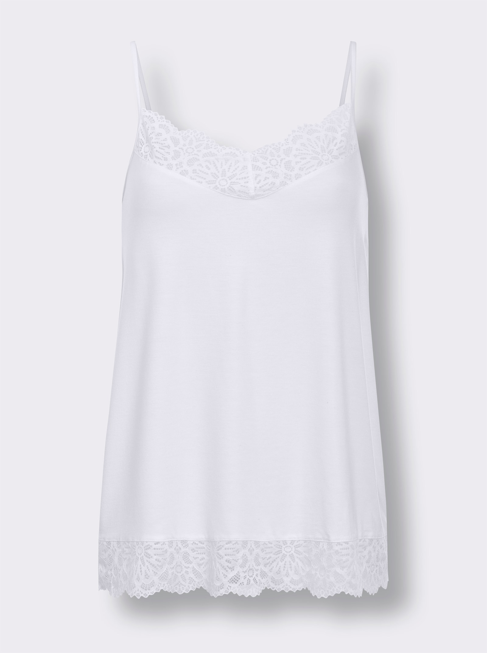 Trägertop mit Spitzen-Abschlüssen - weiss