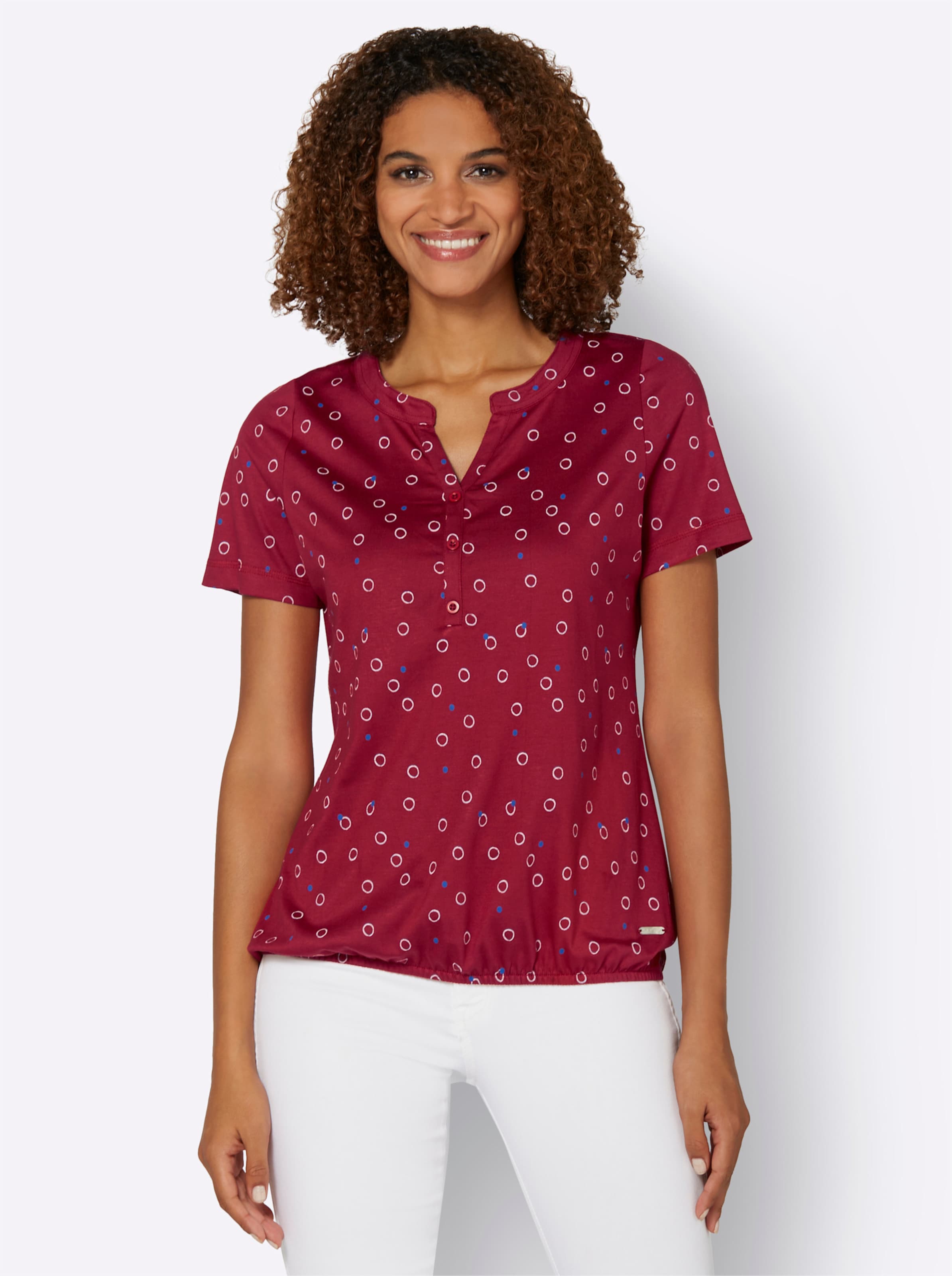 Witt Damen Print-Shirt mit elastischem Saum, kirsche-weiß-bedruckt