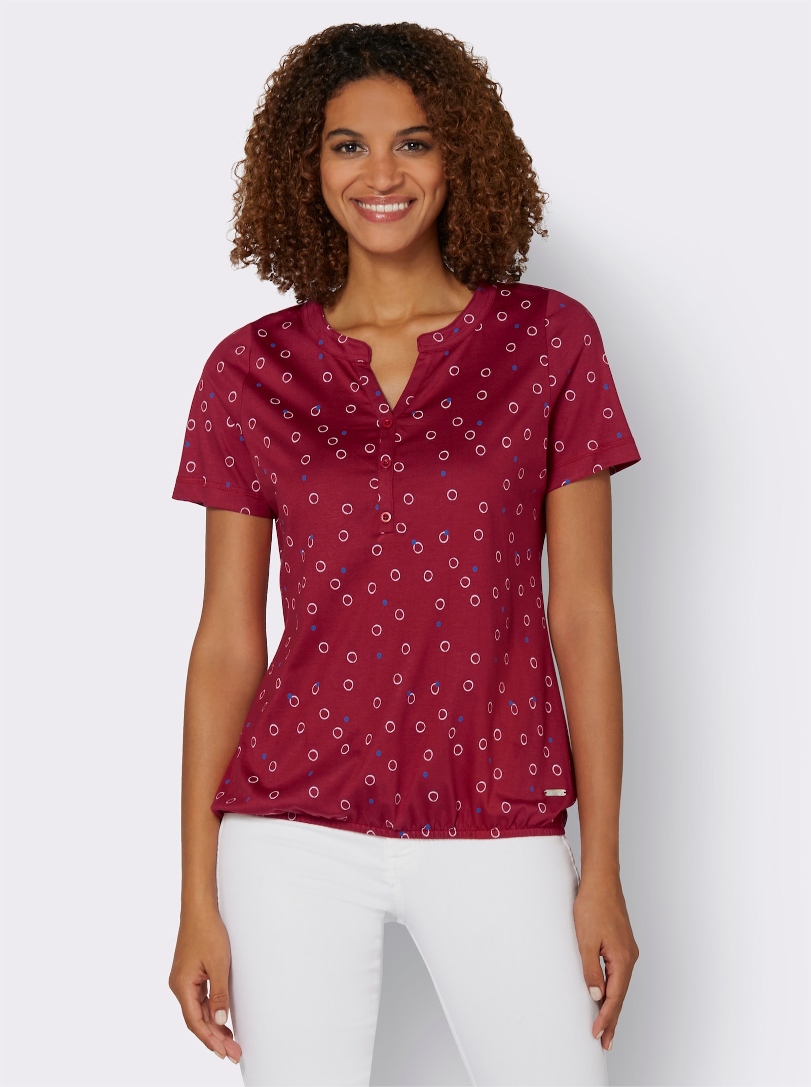 T-shirt imprimé avec ourlet élastique - cerise-blanc imprimé