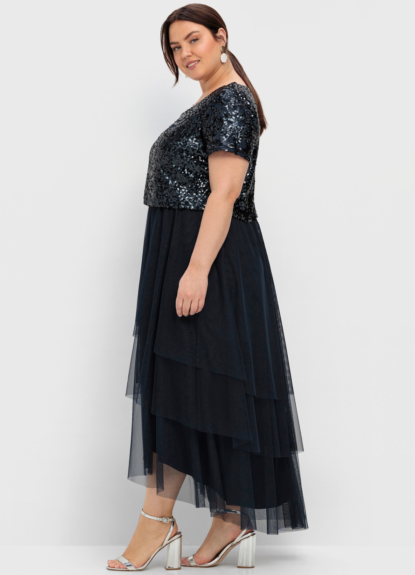 sheego Abendkleid mit Paillettenoberteil - nachtblau