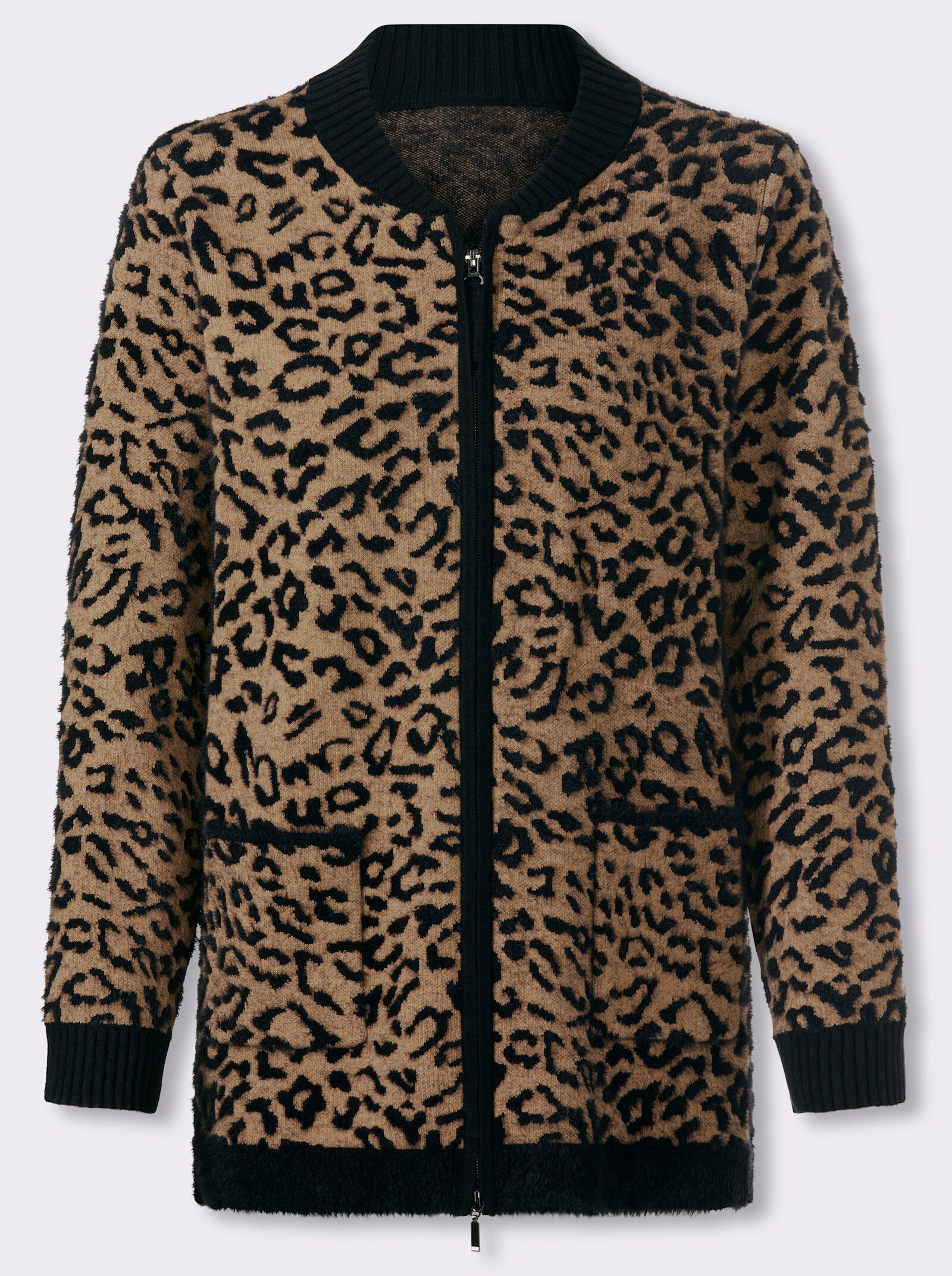heine Strickjacke mit Animal-Dessin - camel-schwarz-gemustert