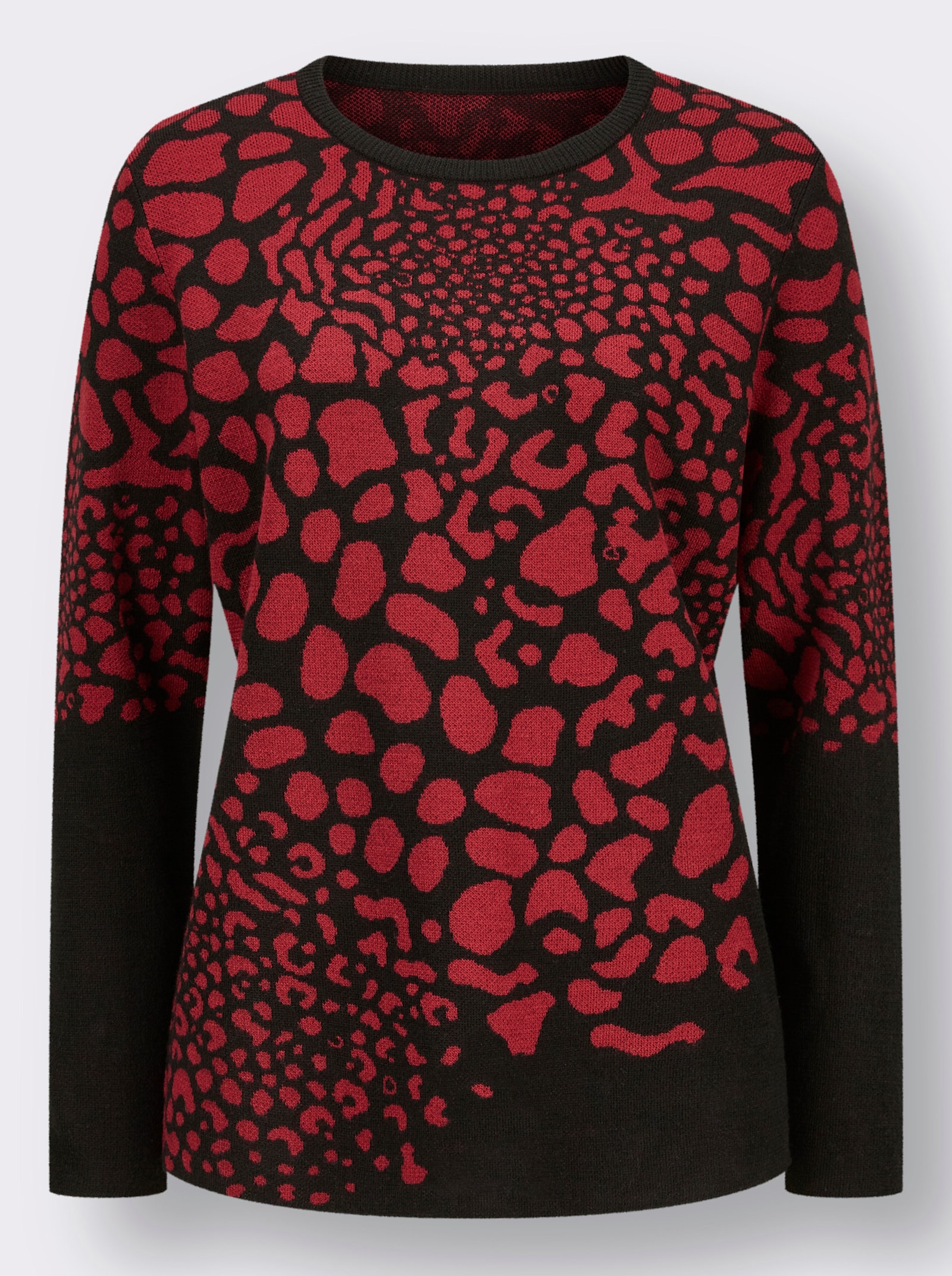 Jacquard-Pullover mit Rundhals-Ausschnitt - schwarz-dunkelrot-gemustert