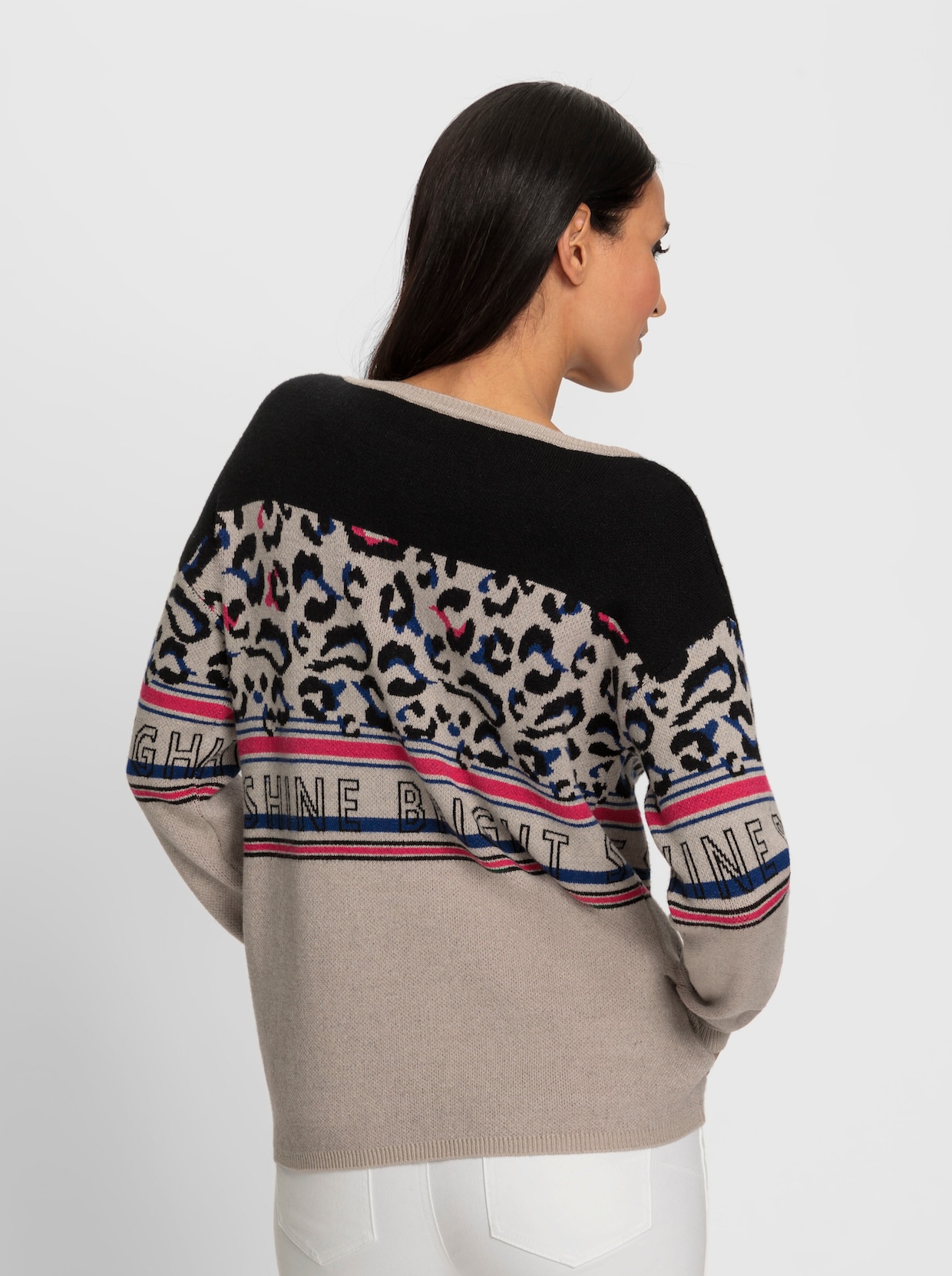 heine Pullover met ronde hals - zwart/beige gedessineerd